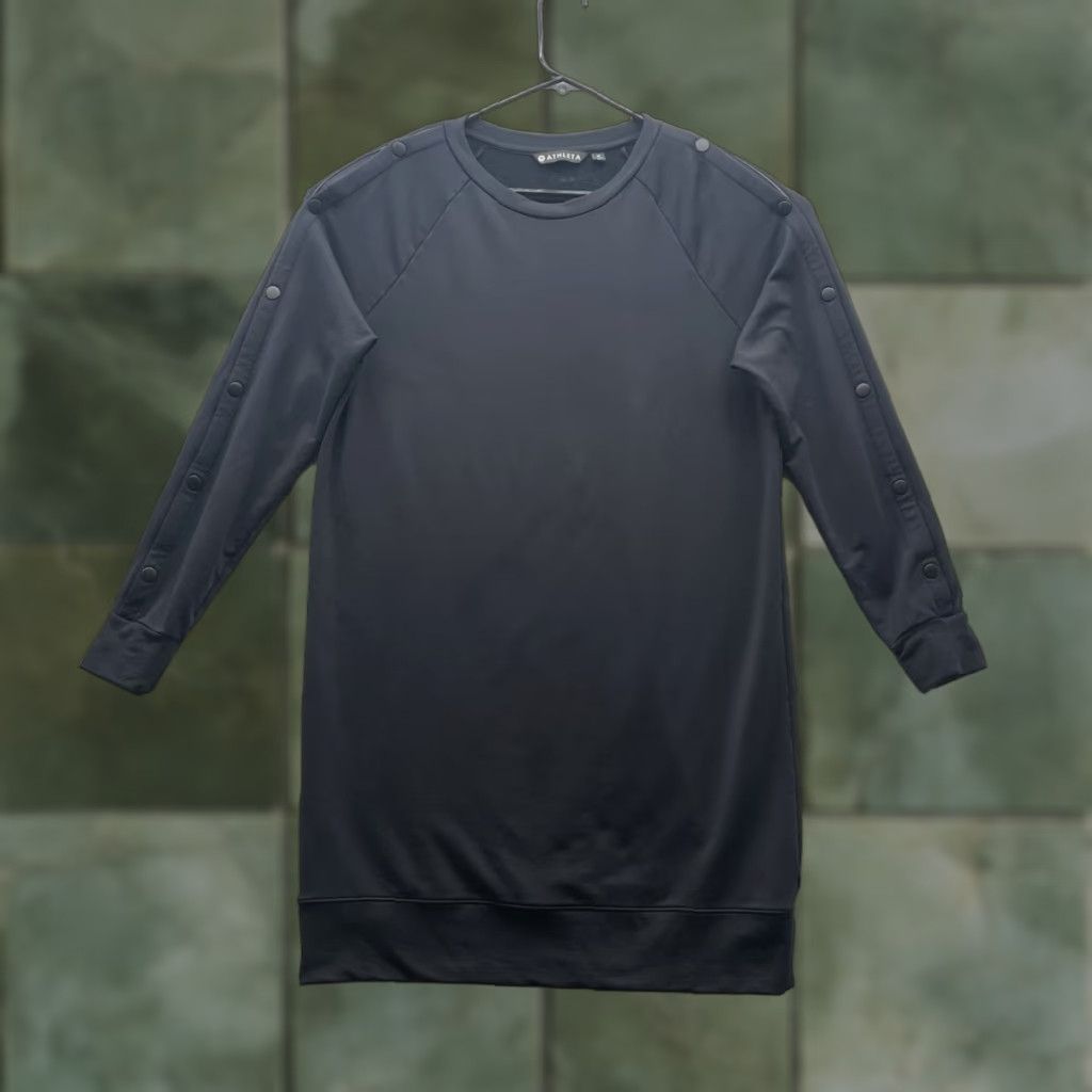 VINTAGE Athleta Sweater Dress Women Medium Black Fleece Oversized