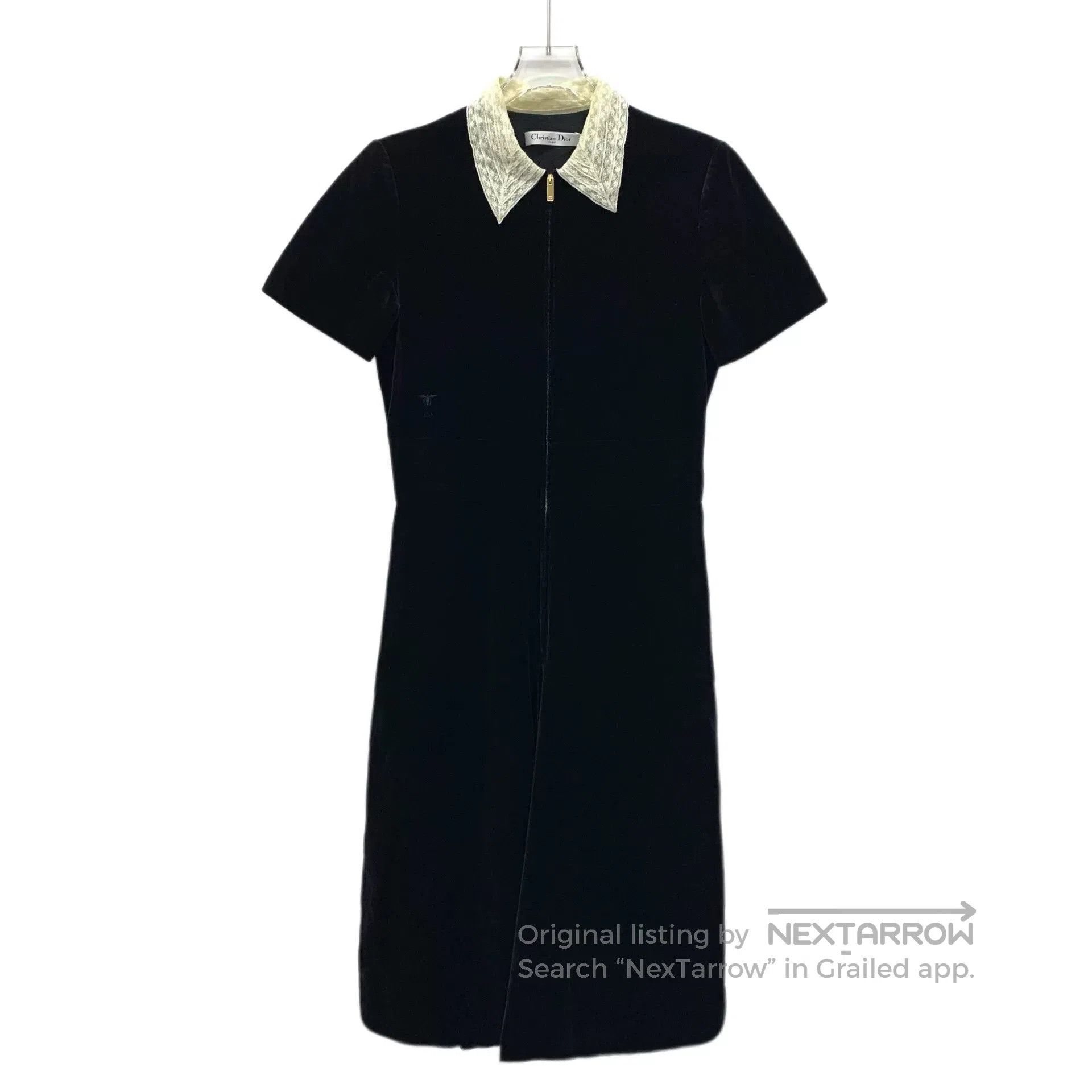 Dior black embroidered collar velvet dress. Size L / US 10 / IT 46 - 1 Thumbnail