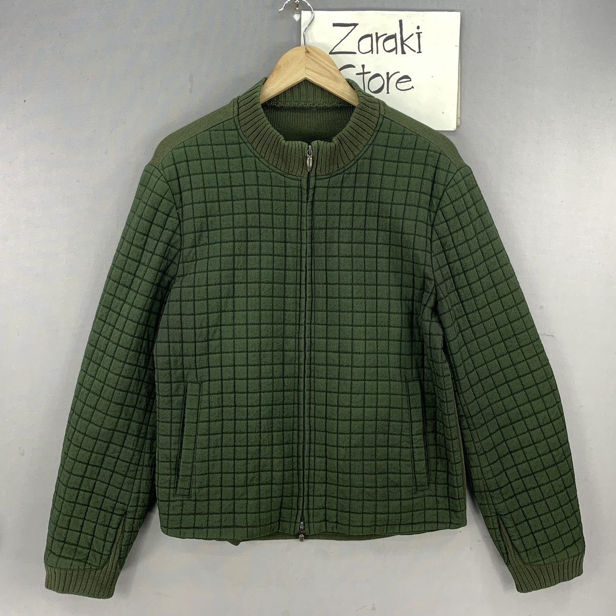 Japan Made Half Knitted Checkered Quilted Bomber Jacket