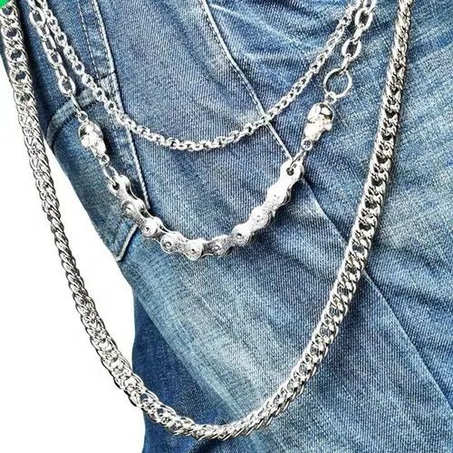 VIBE Pocket Chain Skull Punk Rock Gothic Silver Wallet Chrome Size ONE SIZE - 5 Thumbnail