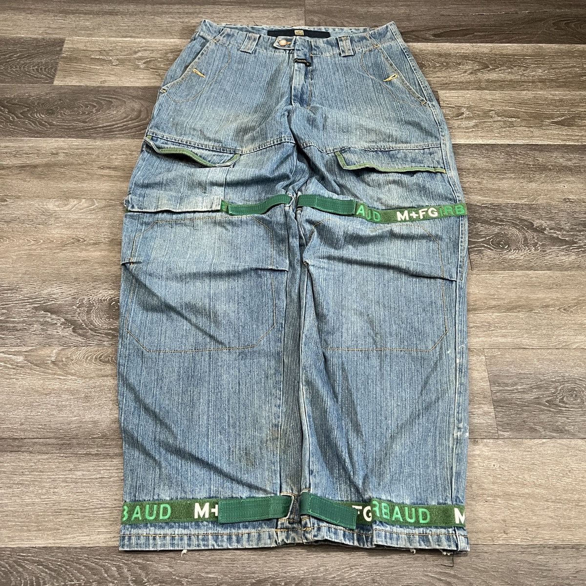 Crazy Vintage Y2K MF+G baggy cargo strap skater jeans