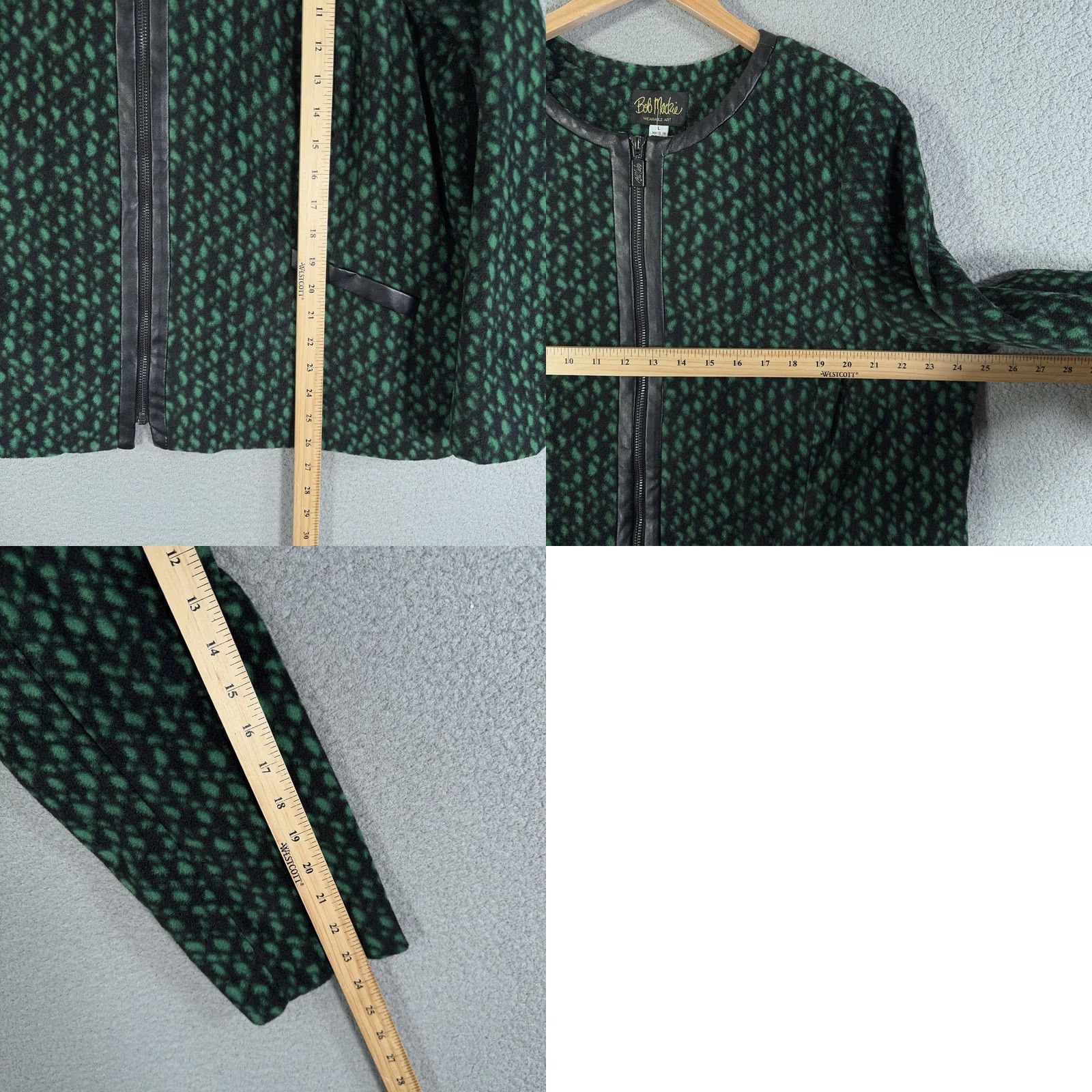 Bob Mackie VINTAGE Bob Mackie Jacket Womens L Green Black Zip Front Faux Leather Trim Print Size L / US 10 / IT 46 - 9 Thumbnail