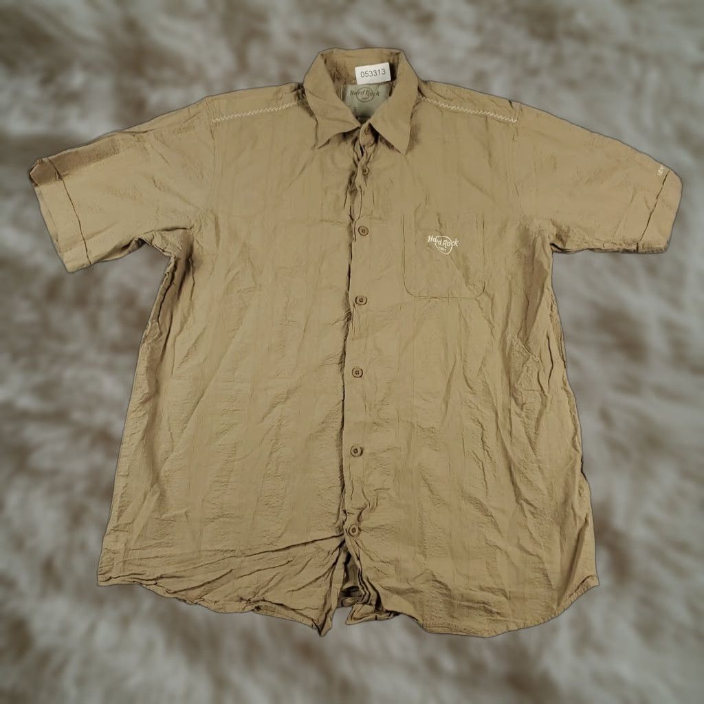 Hard Rock Cafe Hard Rock Cafe Shirt Mens XL Beige Short Sleeve Button Up Casual Cotton Mens Size US XL / EU 56 / 4 - 1 Thumbnail