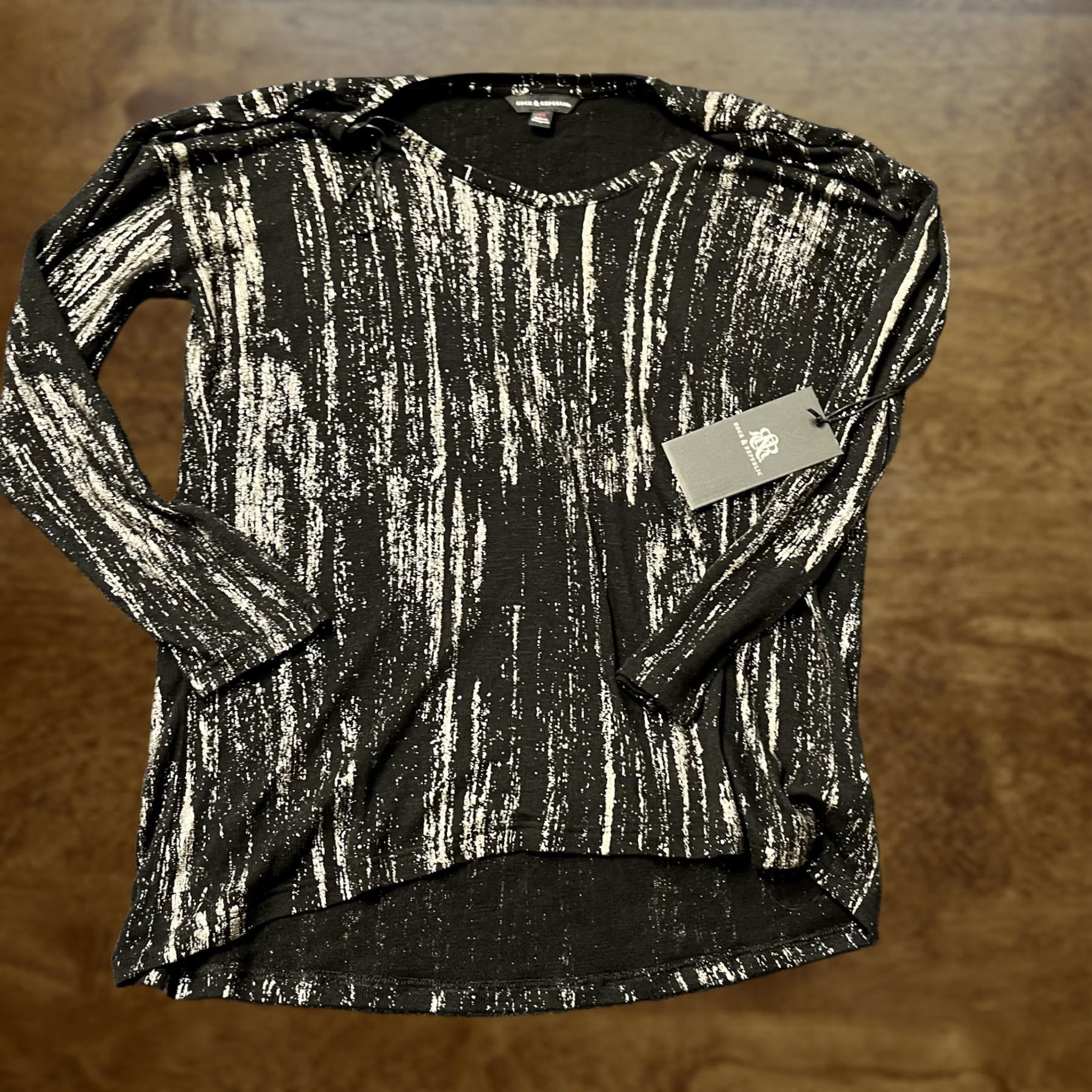 Vintage Rock & Republic Shirt Womens XL Black Metallic Abstract Stripe High Low Hem Top Size XL / US 12-14 / IT 48-50 - 1 Thumbnail