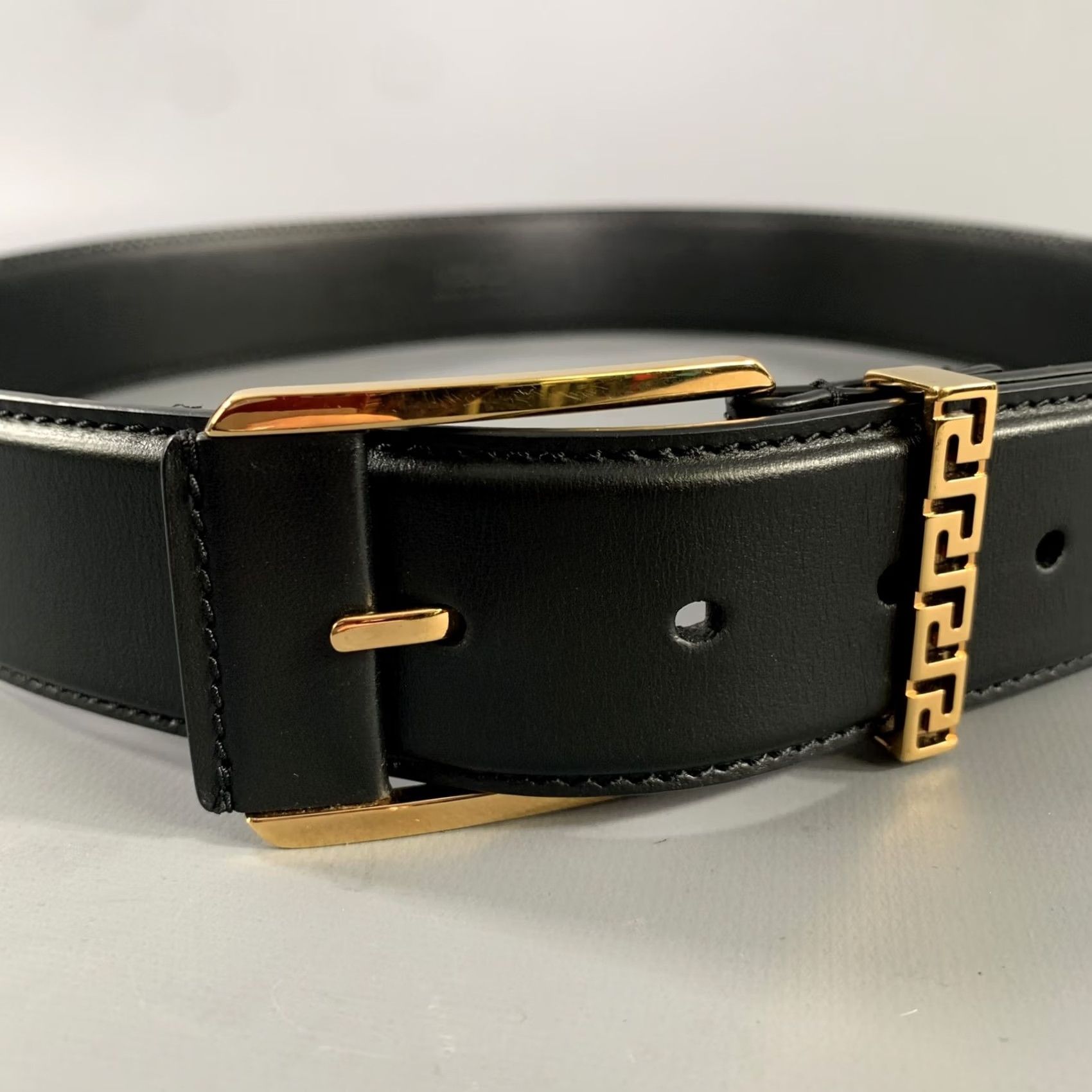 Versace VERSACE Size 36 Black Gold Greca Goddess Leather Belt Mens Adult Black Gold Greca Goddess Leather Belt Size 36 - 7 Thumbnail
