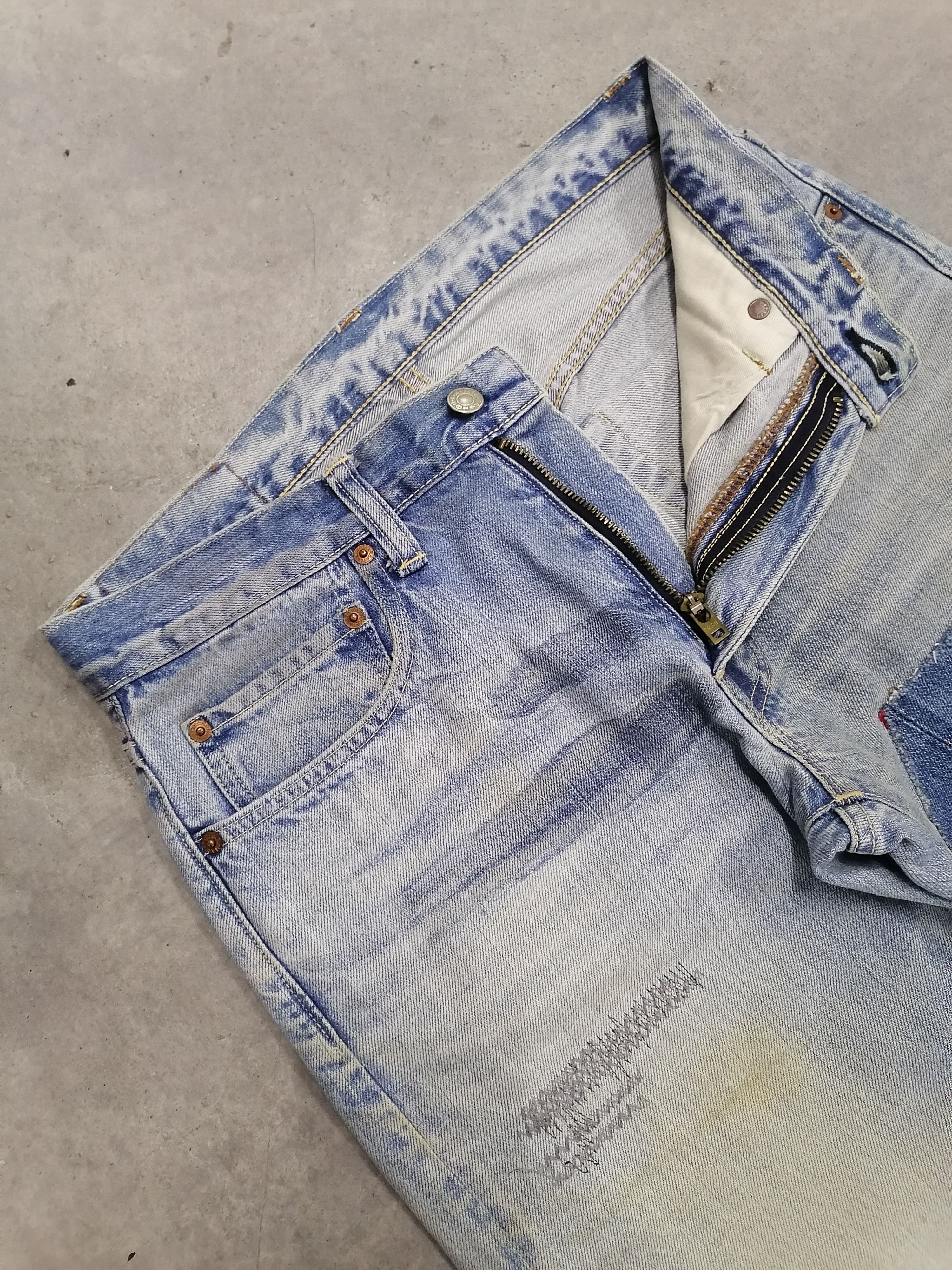 Blue Blue Japan × Japanese Brand Blue Blue Japan Patchwork Distressed Denim Pants Size US 30 / EU 46 - 6 Thumbnail