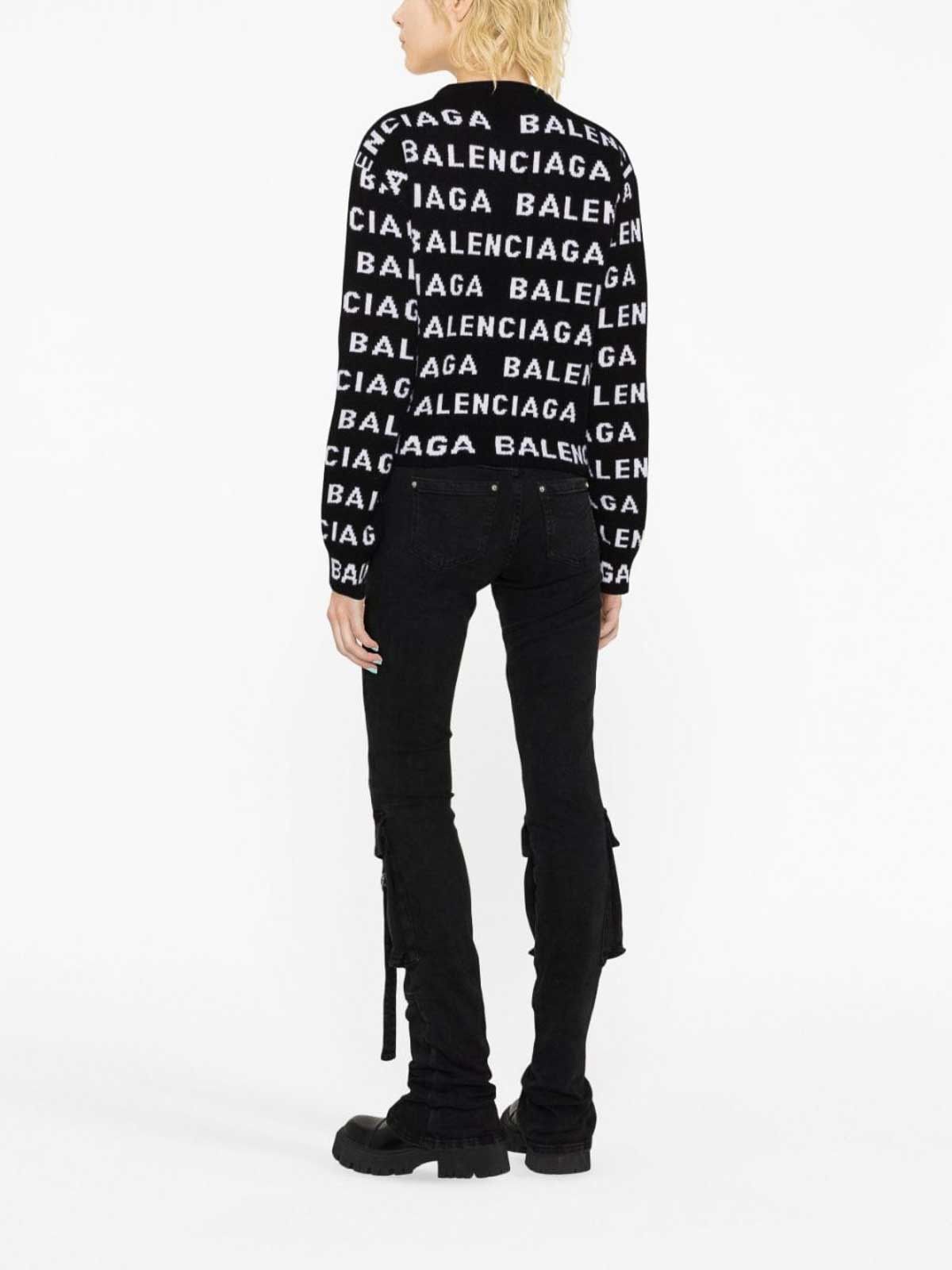 Balenciaga o1tr1nto0126 Bal Horizontal Allover Cropped Sweater in Black Size XL / US 12-14 / IT 48-50 - 2 Thumbnail