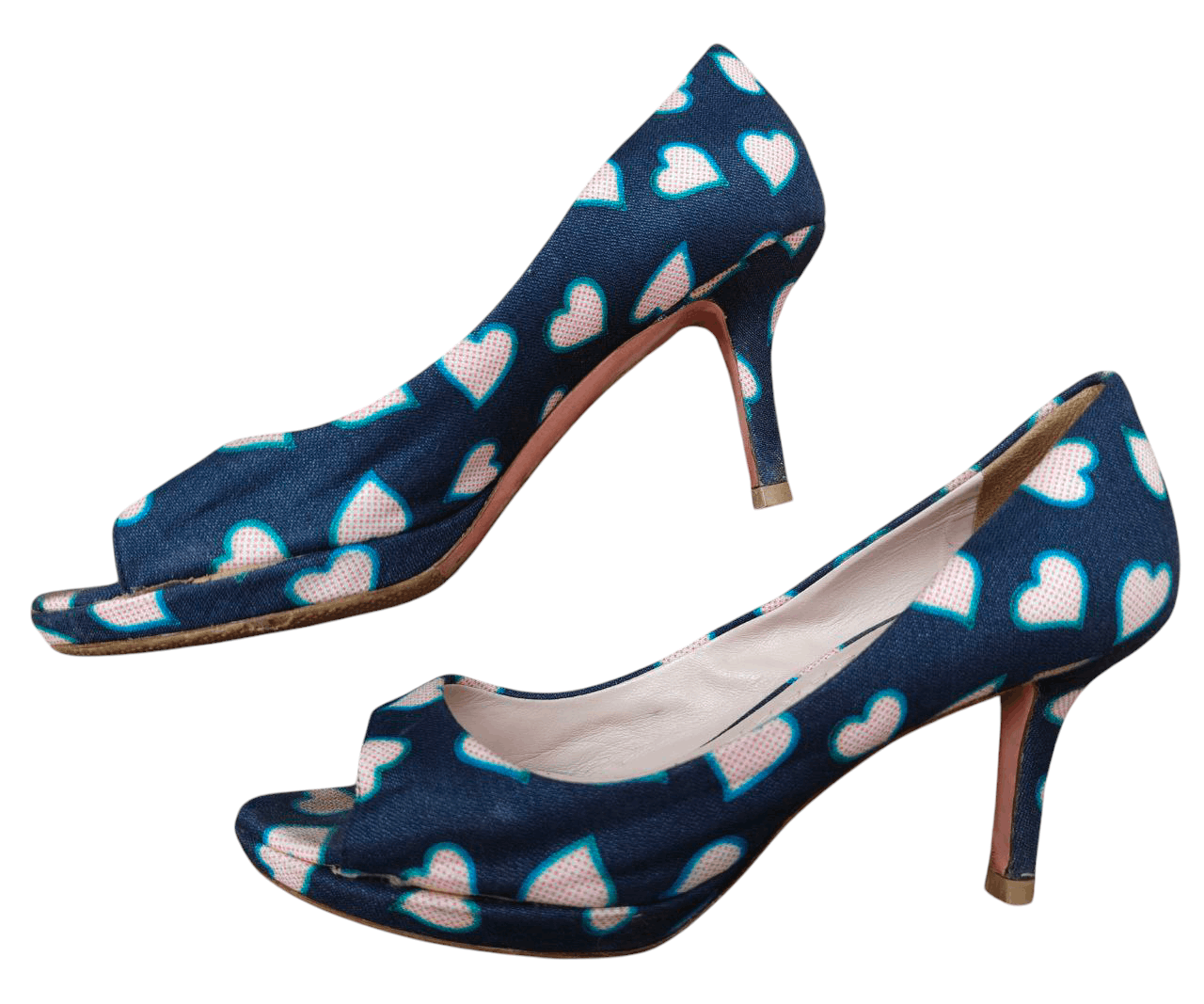 Miu Miu 💥LAST CALL💥 Peep Toe Pumps Blue Denim with Heart Size US 8.5 / IT 38.5 - 5 Thumbnail