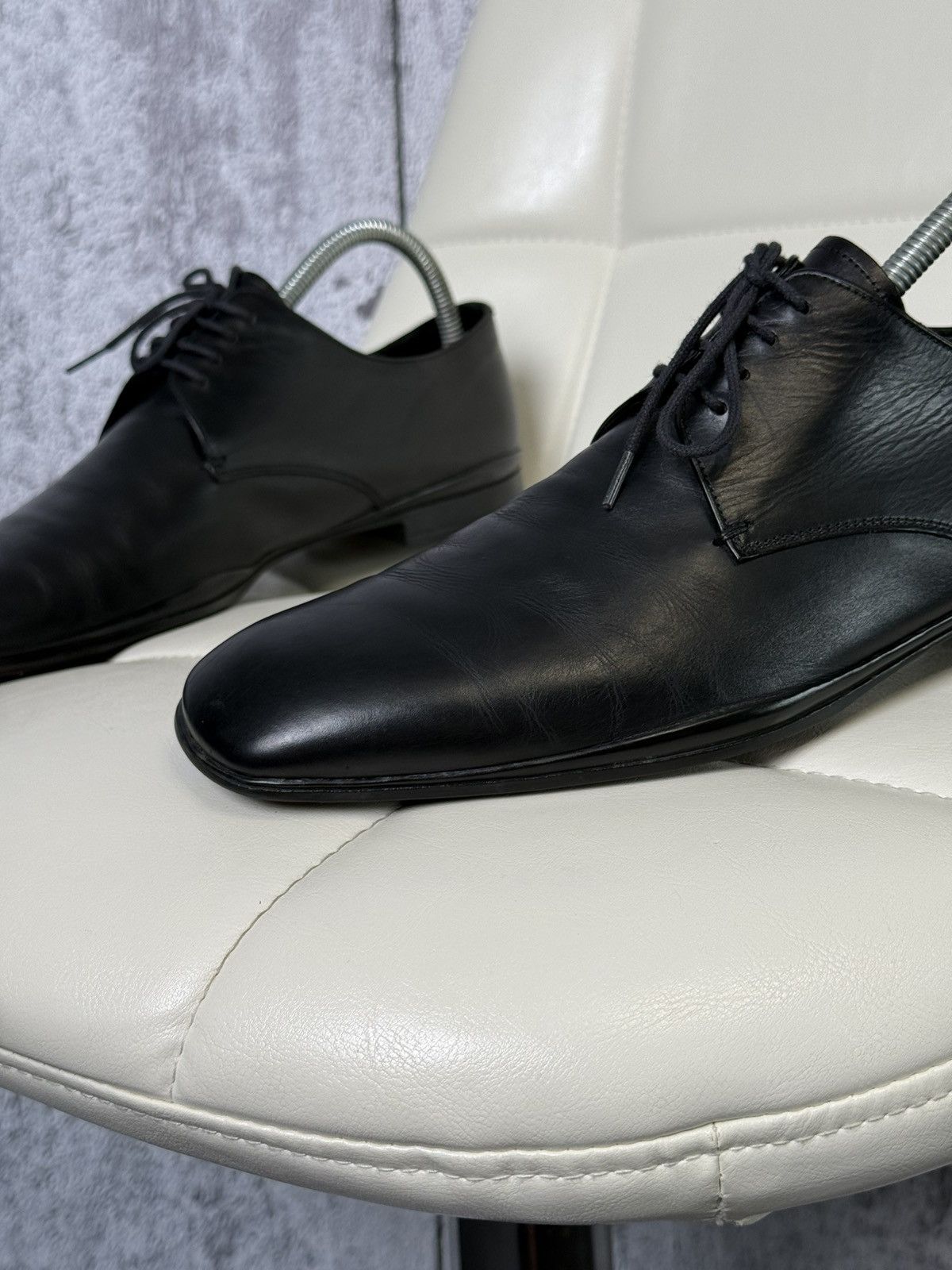 Prada PRADA Men’s Black Leather Lace Up Dress Derby Dress Shoes Size US 8.5 / EU 41-42 - 3 Thumbnail