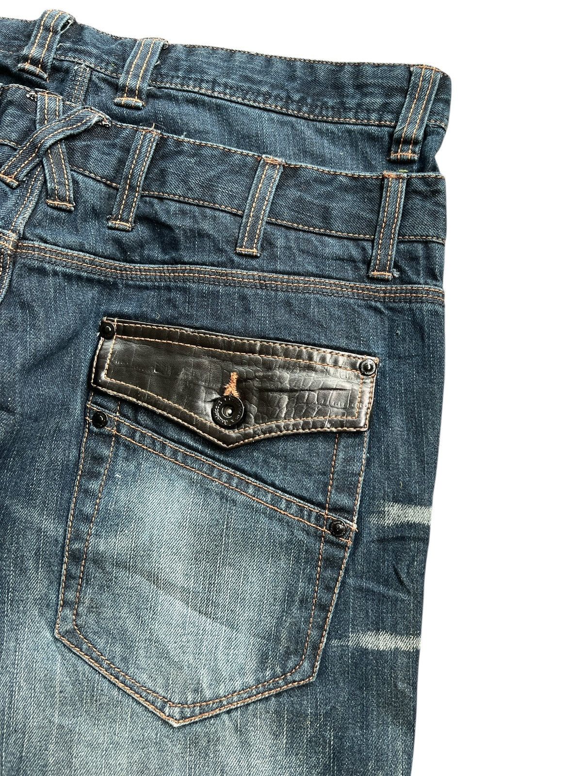 Japanese Brand Double Focus 🇯🇵 Double Waist Asymmetrical Denim Light Flare Size US 33 - 9 Thumbnail