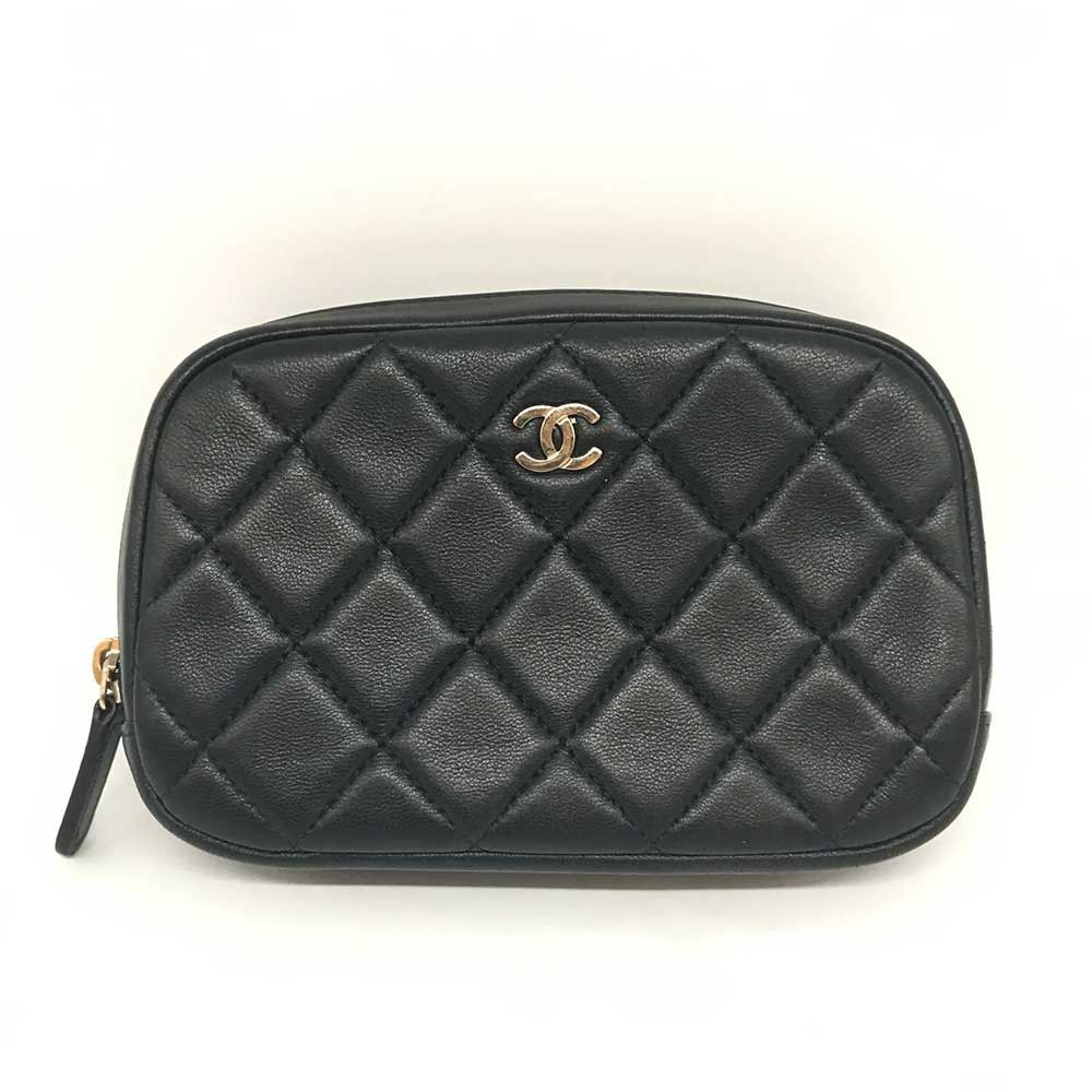 Chanel Chanel Chanel Matelasse Lambskin Pouch Black Leather Vanity Bag in Great Condition Size ONE SIZE - 1 Thumbnail