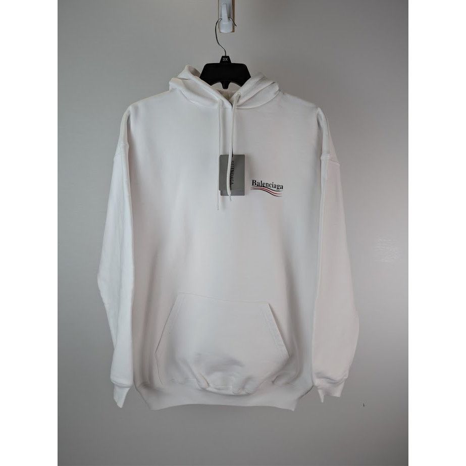 Balenciaga o1rshd1 Political C Molleton Bouclette Hoodie in White/Black Size US XS / EU 42 / 0 - 9 Thumbnail