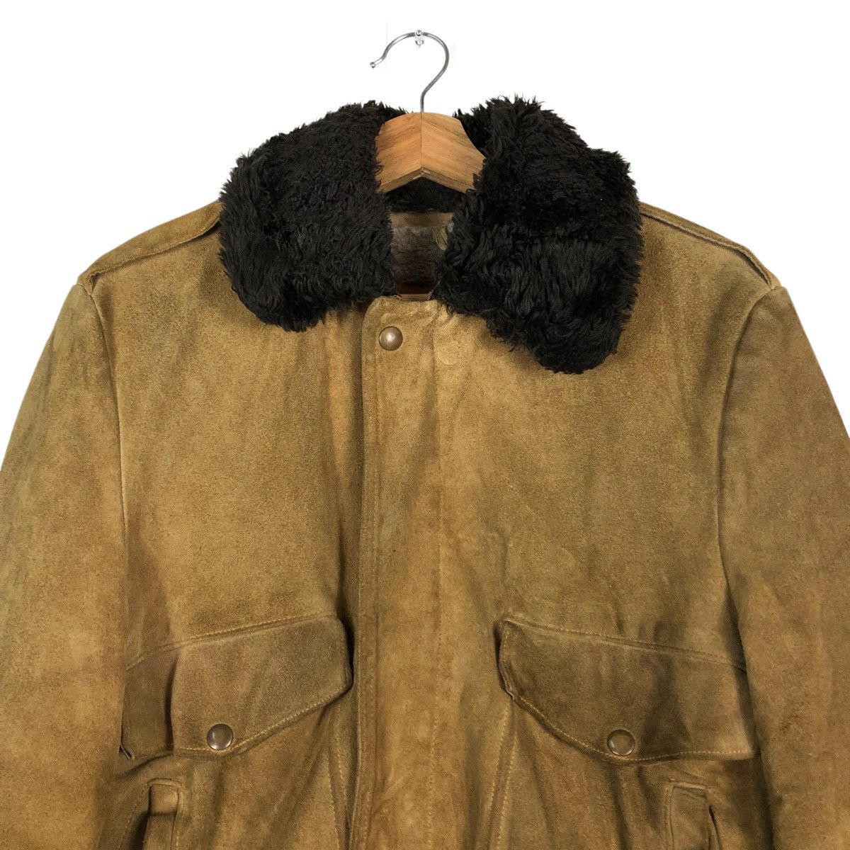 Genuine Leather 🔥TRUE VINTAGE 70’s WILLIAM BARRY USA SHERPA LINING MILITARY Size US M / EU 48-50 / 2 - 3 Thumbnail