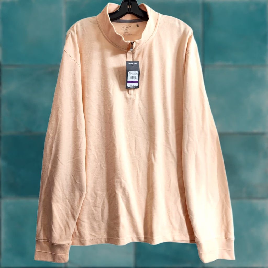 Van Heusen Sweater Mens 2XL Quarter Zip Essential Luxore Preppy in Beige, Men's (Size Xxl)