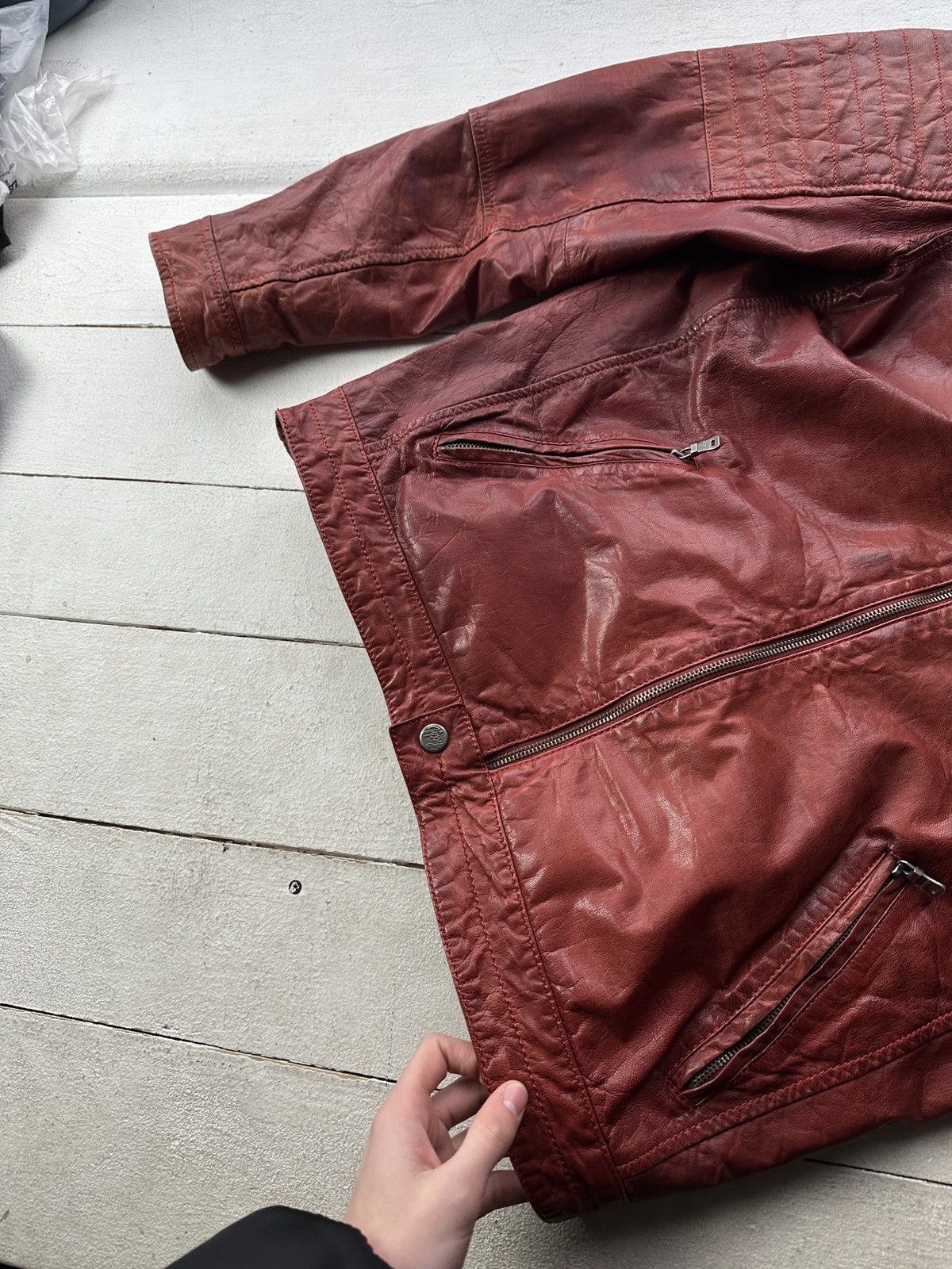 Gypsy 🚨VNTG LEATHER JACKET AVANT GARDE ASYMMETRICAL BROWN MOTO Size US XL / EU 56 / 4 - 2 Thumbnail