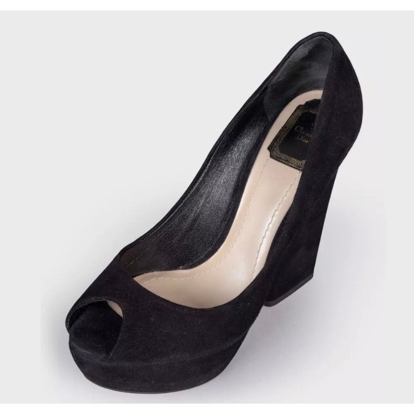 Dior Christian Dior Black Suede Open Toe Pumps Sz.39.5 Size US 8.5 / IT 38.5 - 3 Thumbnail