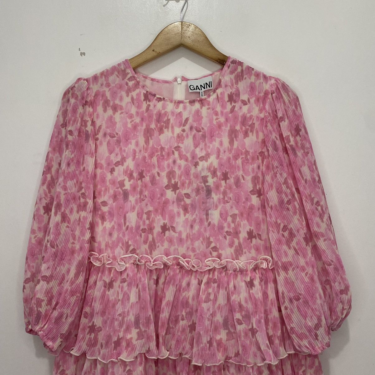 Ganni Ganni Tiered Ruffled Plisse Georgette Mini Dress Size S / US 4 / IT 40 - 3 Thumbnail