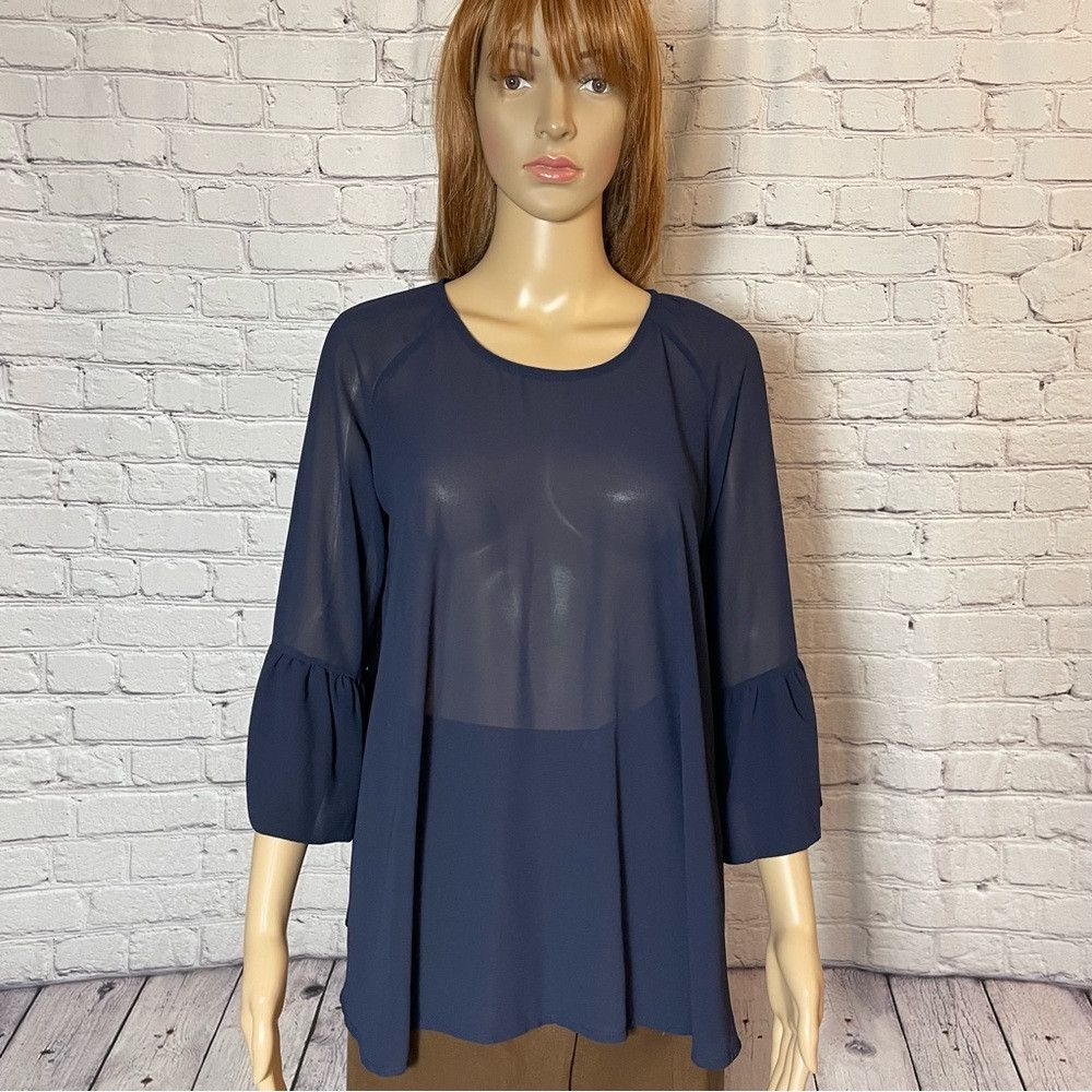 Other Kate Blue Chiffon Bell Sleeve Made in Italy Blouse Size S Size S / US 4 / IT 40 - 1 Thumbnail
