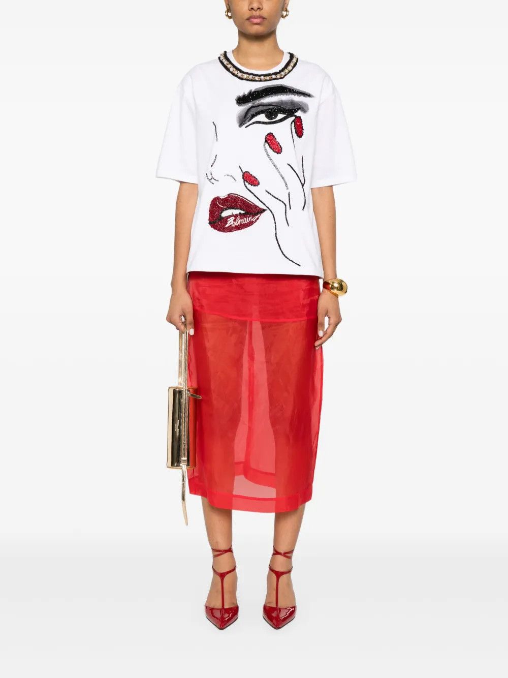 Balmain o1s1wg110526 Embellished T-Shirt in White Size S / US 4 / IT 40 - 2 Thumbnail