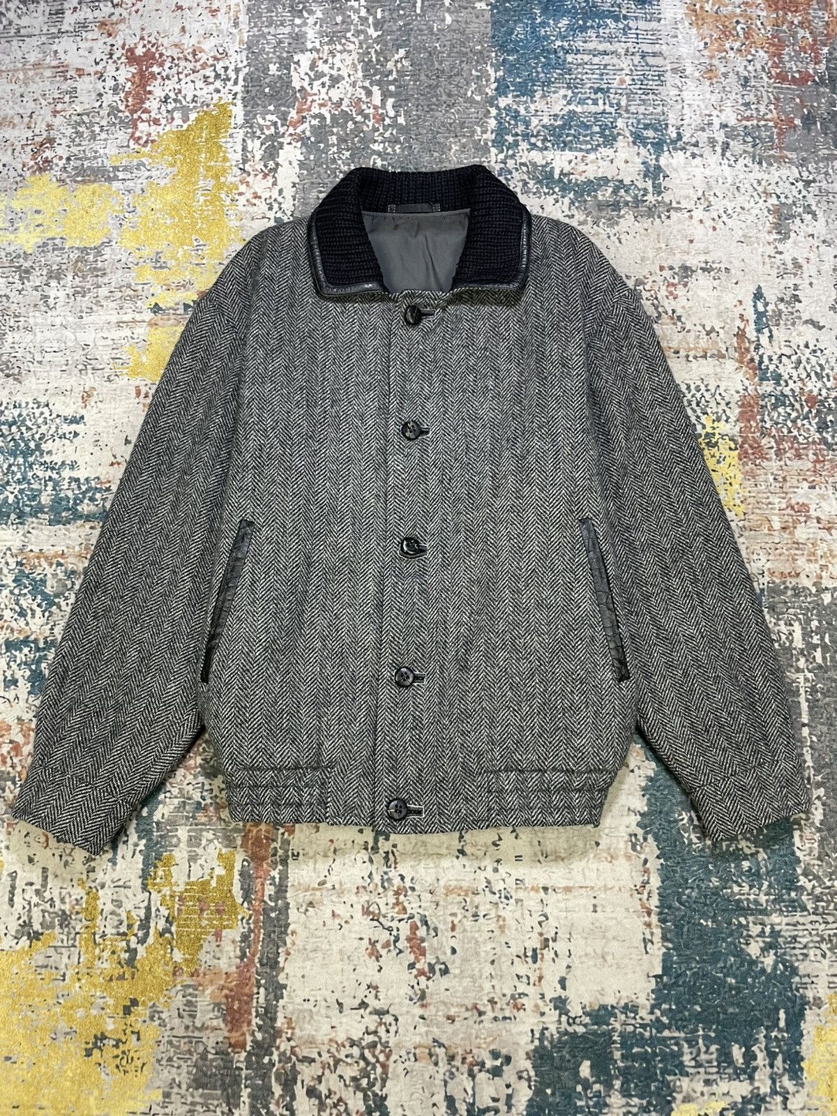 Luciano Barbera Luciano Barbera Herringbone Tweed Wool Bombers Size US L / EU 52-54 / 3 - 1 Thumbnail