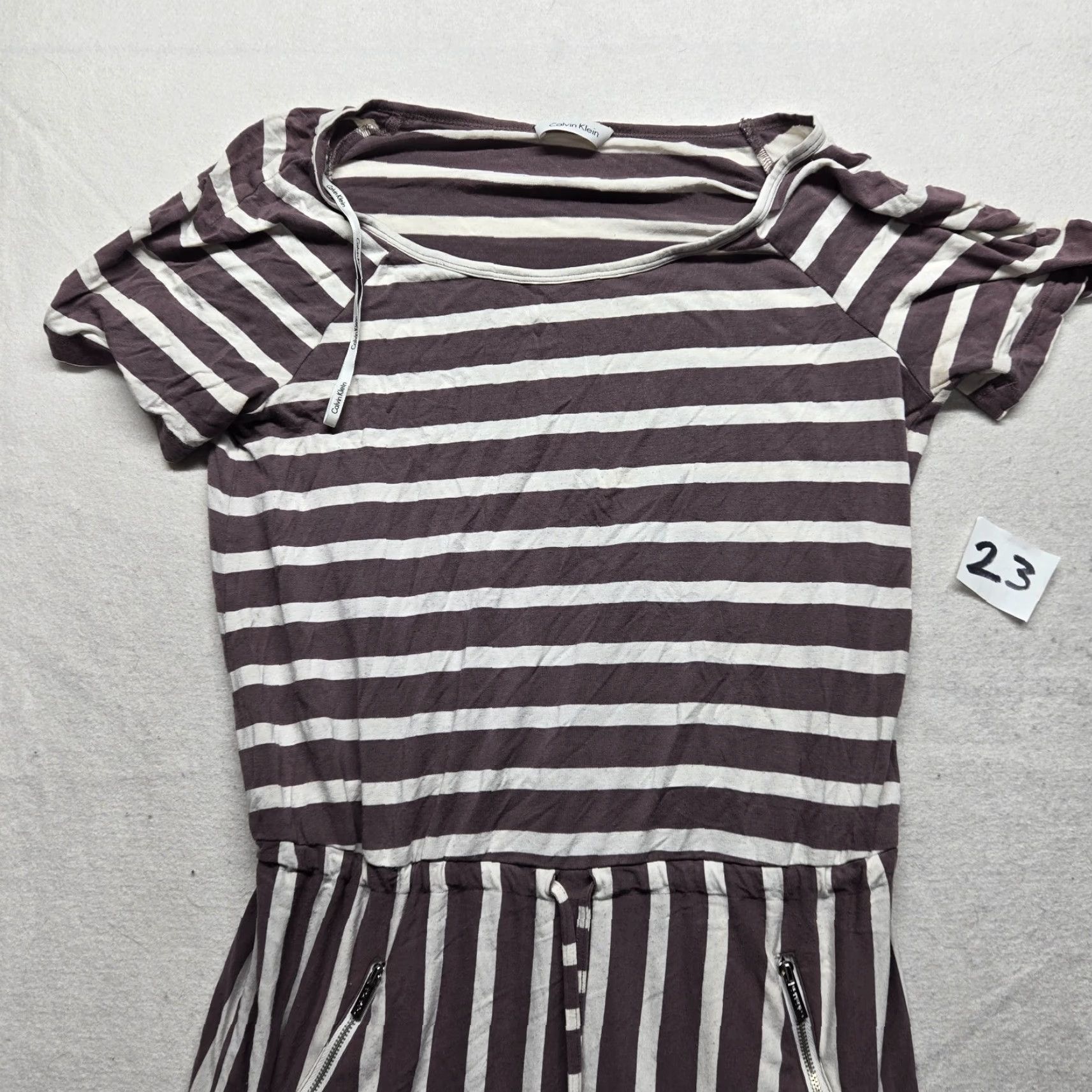 Calvin Klein CALVIN KLEIN Dress Striped Jersey Brown White Short Sleeve Pullover Women's S Small Multicolor Size S / US 4 / IT 40 - 2 Thumbnail
