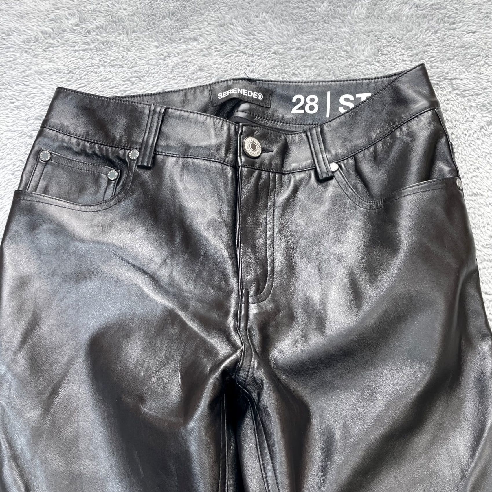 Vintage Serenede Pants Womens 28 Black Stacked Faux Leather Flared Leg Ankle Slit Disco Size 28" / US 6 / IT 42 - 7 Thumbnail