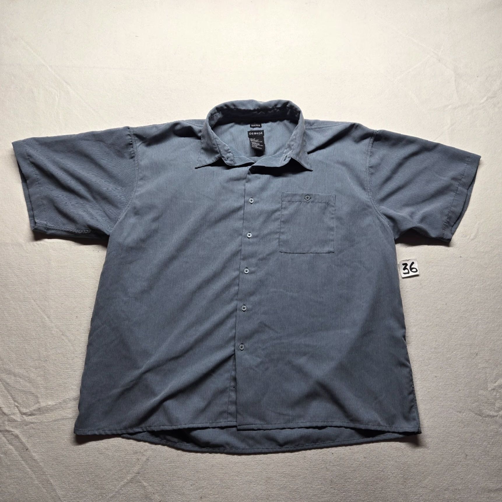 George George Shirt Solid Blue Button-Up Short Sleeve Adult Men's 3XL Blue 3XL Button-Up Pockets Casual Workwear USA 70s 80s 90s Classic Dad Size US XXL / EU 58 / 5 - 2 Thumbnail