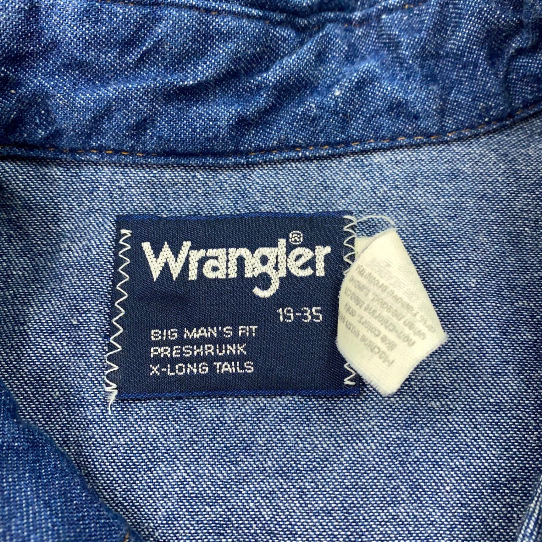 Wrangler VINTAGE Wrangler Denim Shirt Mens 19 Big & Tall Blue Pearl Snap Button-Up 19 Mens Cowboy Western Accessories Size US XXL / EU 58 / 5 - 6 Thumbnail