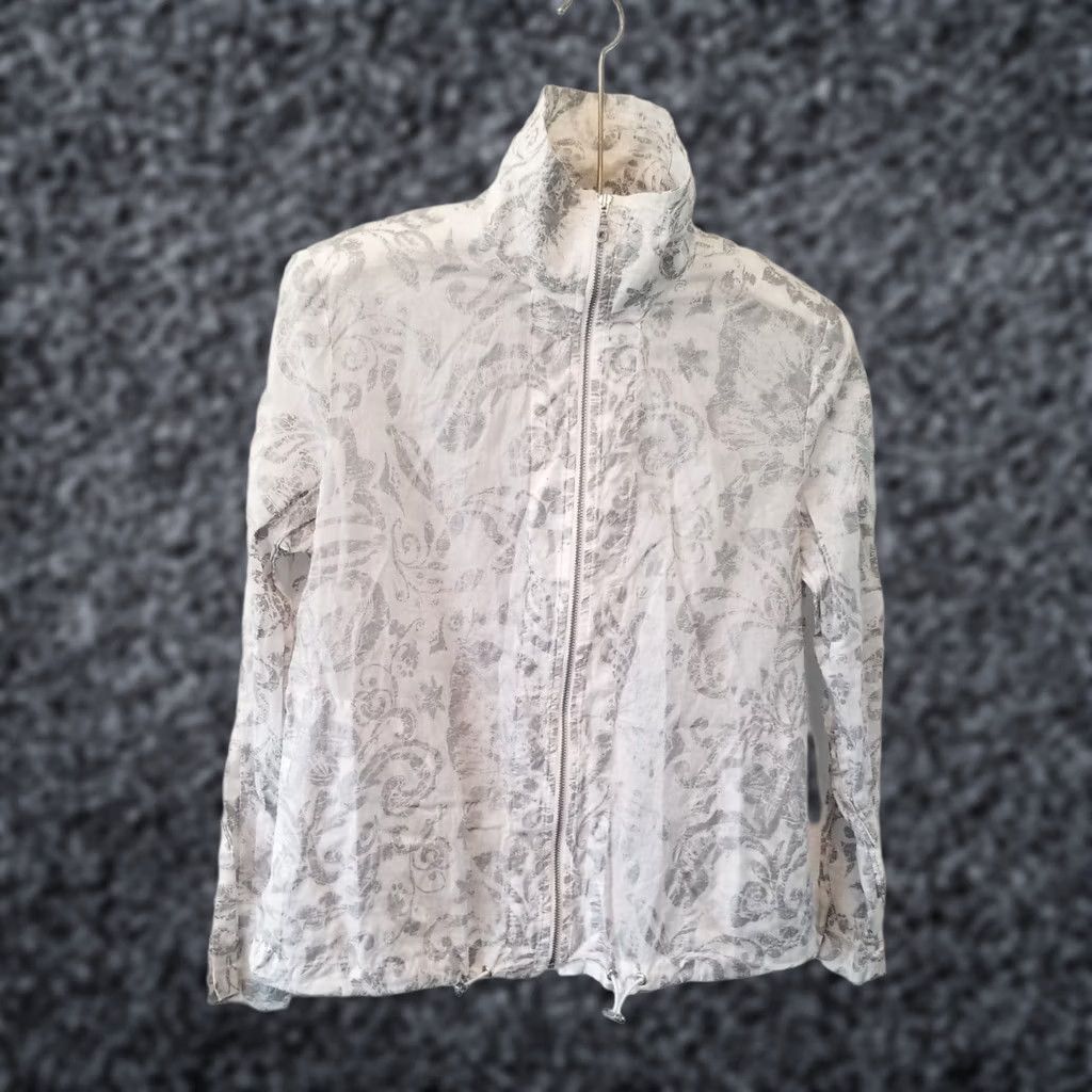Vintage Chico's Womens Mock Neck Zip Front Paisley Bomber Jacket Sz 1 White Gray Cotton Size XS / US 0-2 / IT 36-38 - 1 Thumbnail