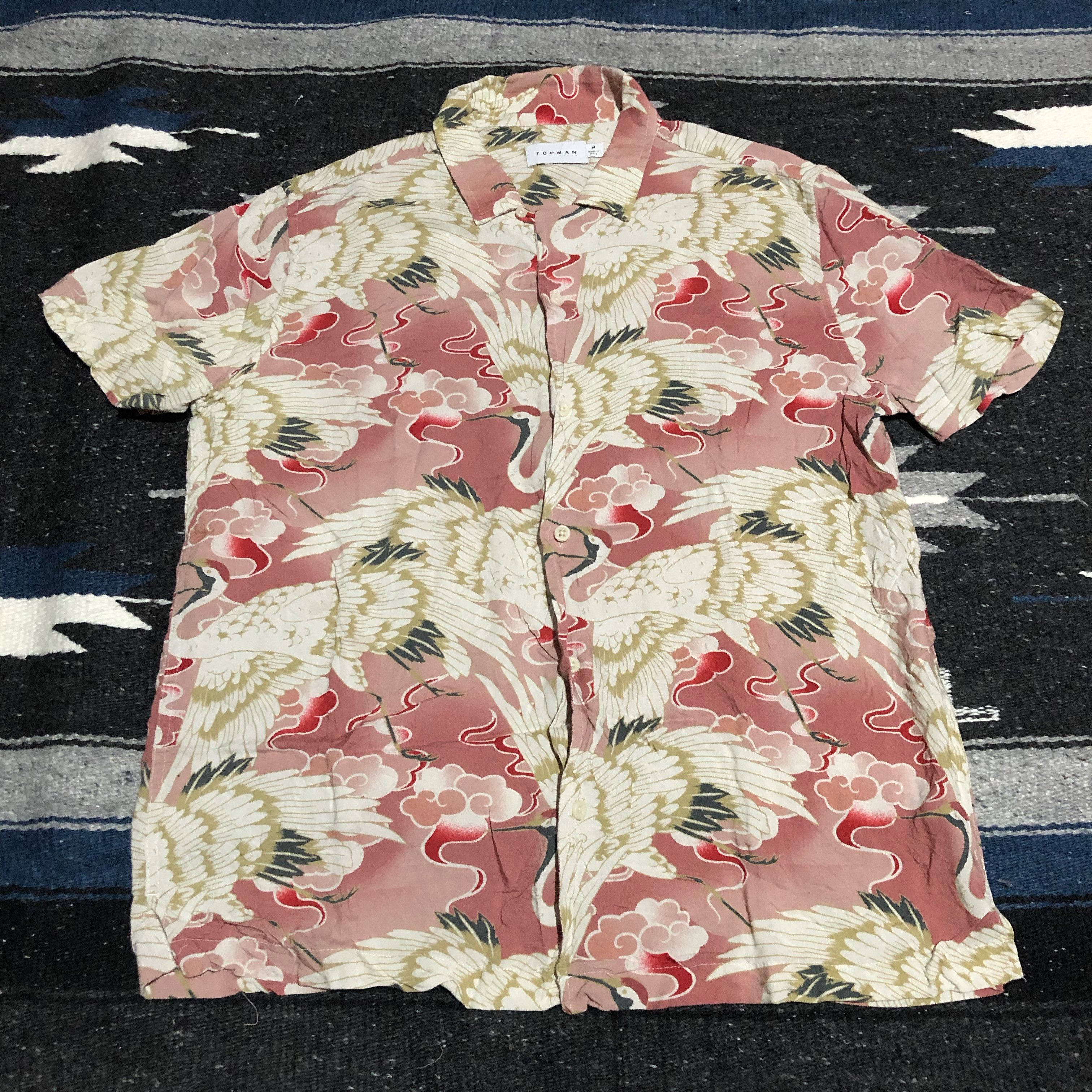 Topman Topman Cranes Bird Japanese Hawaiian rayon motif shirt Size US M / EU 48-50 / 2 - 1 Thumbnail