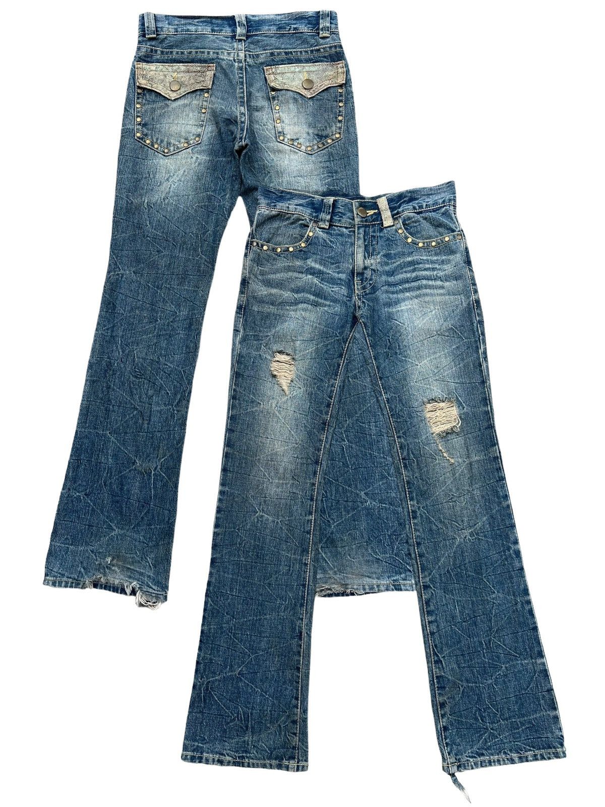 image of Vintage Japan Brand Faded Distressed Lowrise Denim Flare Jeans 30X33 in Denim Blue, Men's