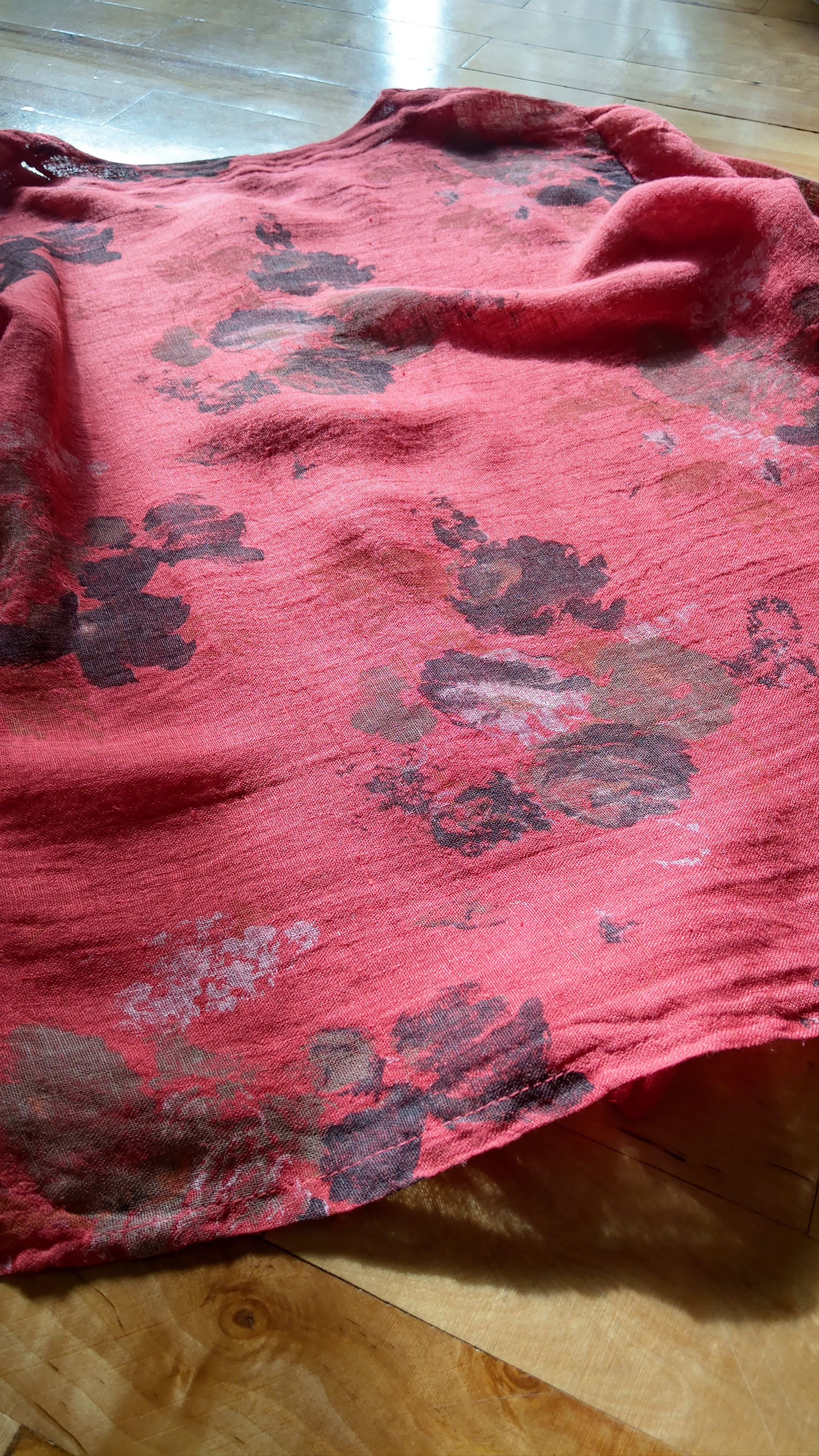 Japanese Brand × Vintage 100% Linen Shirt Rose Print Jacket Alt y2k opium goth Noir Size L / US 10 / IT 46 - 6 Thumbnail