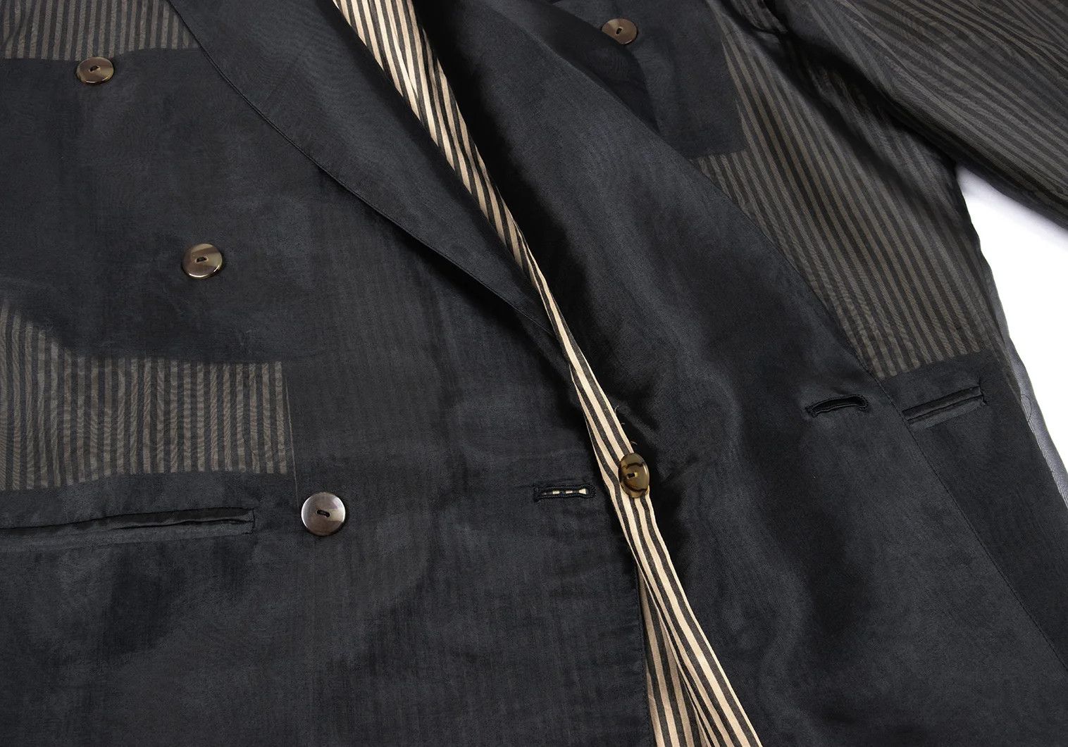 Jean Paul Gaultier Sheer Layered Stripe Jacket in Black and Beige, Size M Size US M / EU 48-50 / 2 - 11 Thumbnail