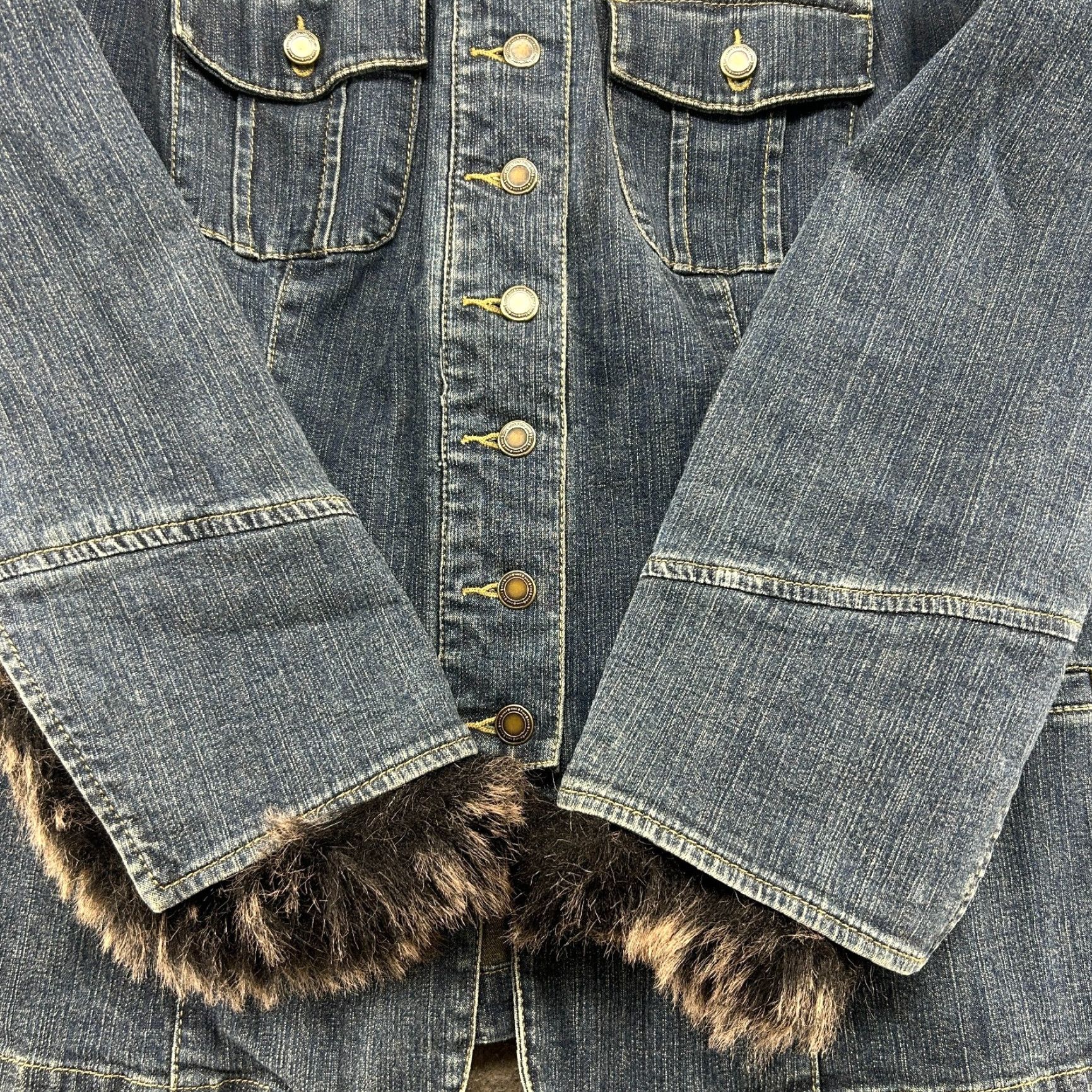 Vintage VINTAGE INC Jacket Womens 1X Blue Denim Faux Fur Cotton Short Bohemian Pockets Size XL / US 12-14 / IT 48-50 - 3 Thumbnail
