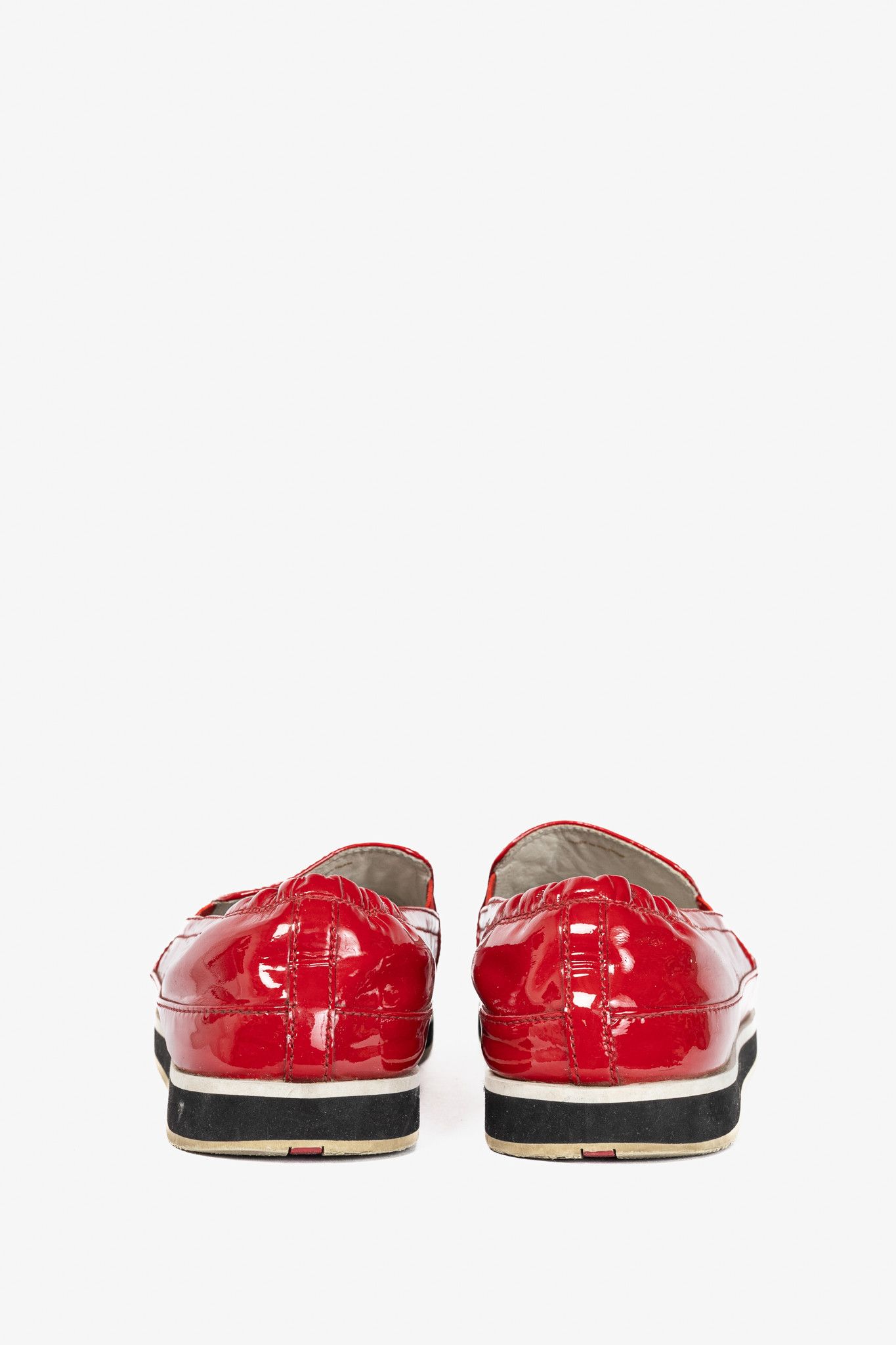 Prada Prada Red Patent Leather Slip-On Loafers Size US 9 / IT 39 - 3 Thumbnail
