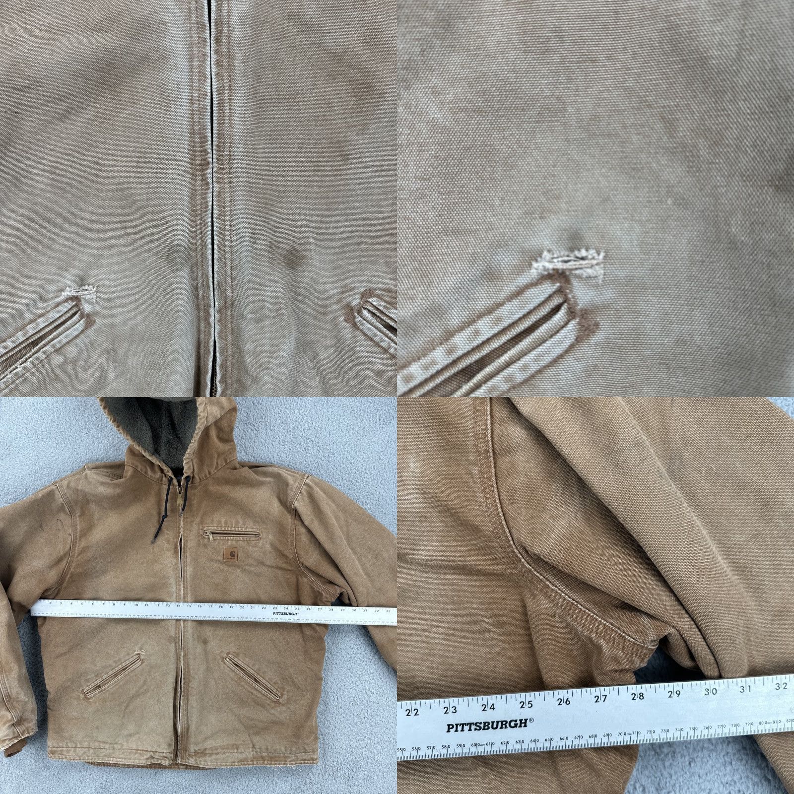 Carhartt VINTAGE Carhartt Jacket 2XL Tall Brown Hooded Fleece Lined Zip Workwear Shirt Mens Modern Outdoor USA Distressed Logo Zipper Size US XXL / EU 58 / 5 - 9 Thumbnail