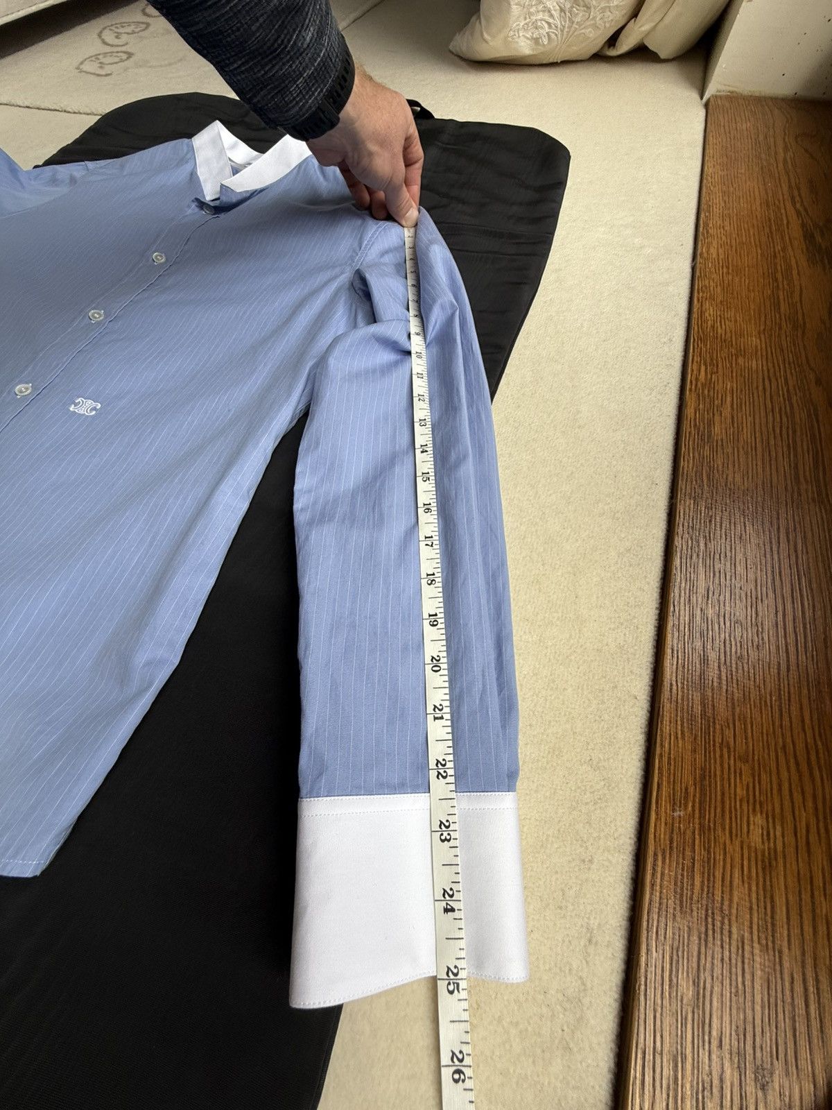 Celine × Hedi Slimane SS24 Celine Triomphe logo blue stripe shirt Hedi sample 39 Size US M / EU 48-50 / 2 - 6 Thumbnail