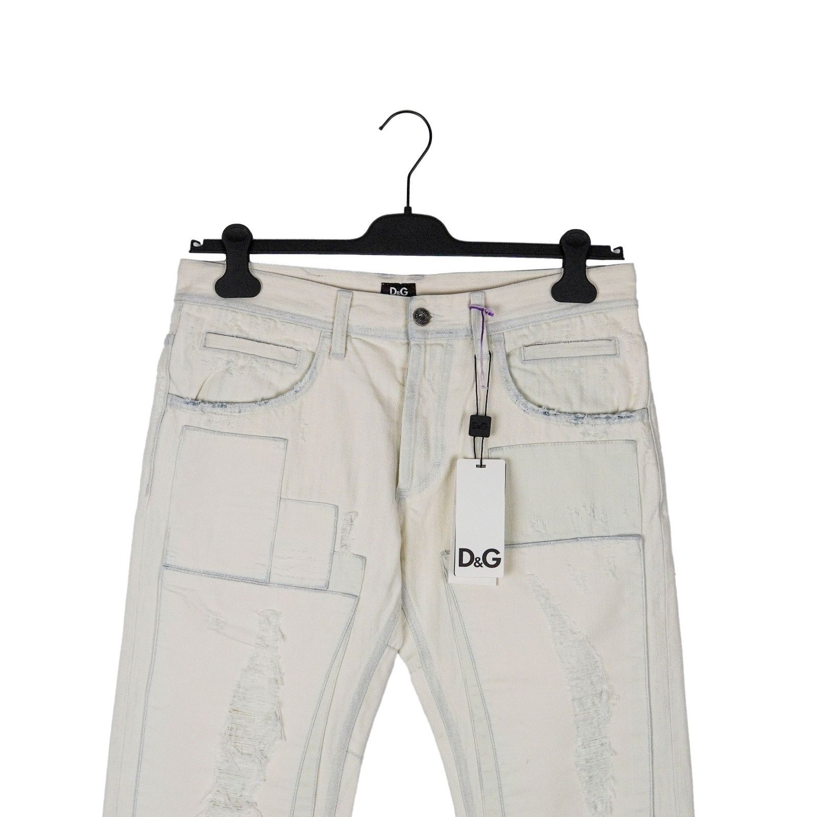 Dolce & Gabbana Dolce Gabbana White Distressed Patchwork Denim Pants Jeans Size US 31 - 3 Thumbnail