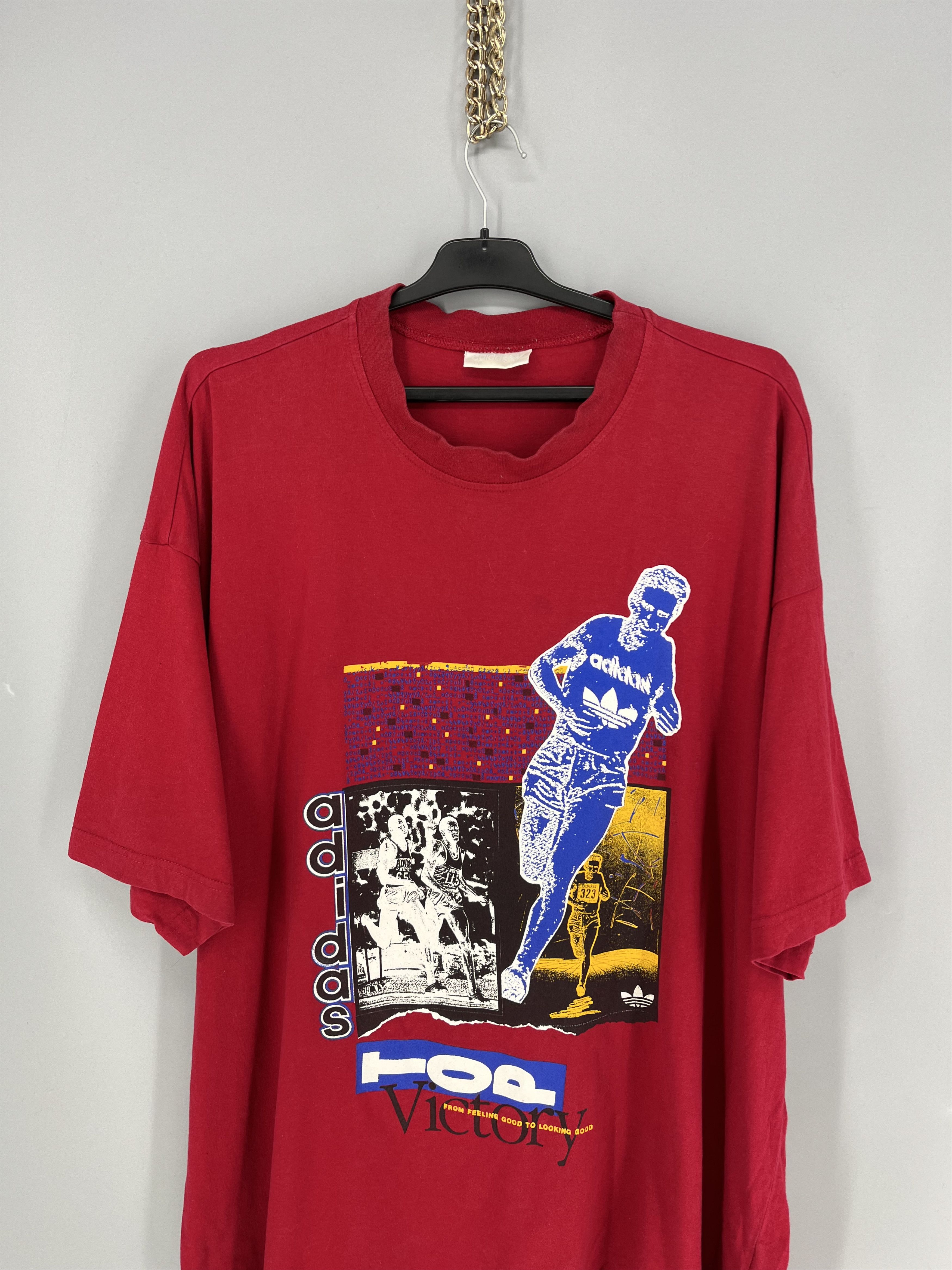 Adidas Vintage 90s Adidas T-Shirt – Red Trefoil Running Graphic Tee Size US M / EU 48-50 / 2 - 6 Thumbnail