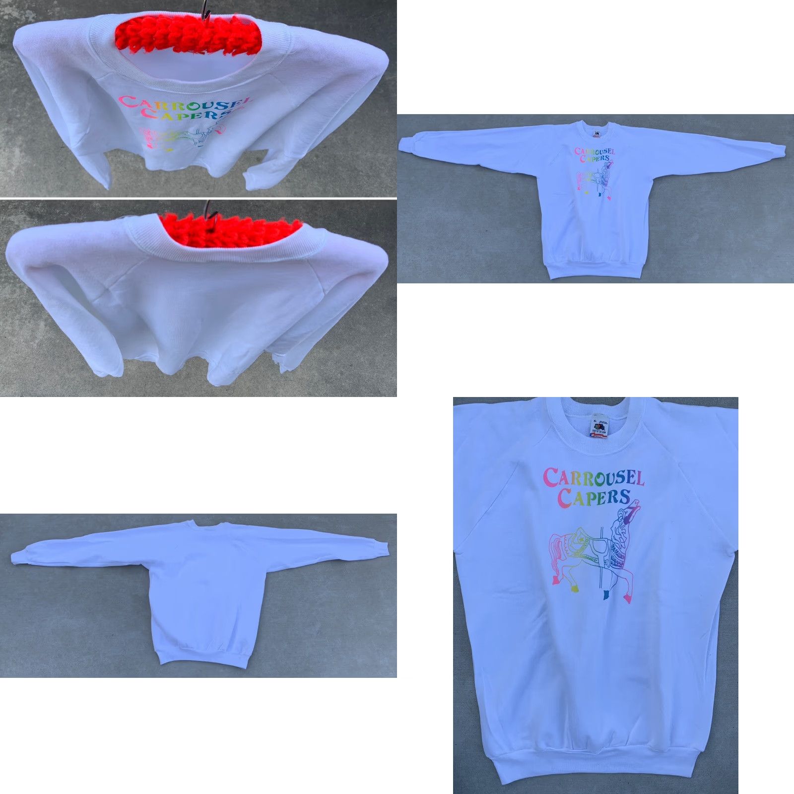 Fruit Of The Loom VINTAGE Fruit of the Loom Raglan Sweatshirt Crew Neck Long Sleeve XL White Neon Carousel Horse Graphic Print Men Size US XL / EU 56 / 4 - 9 Thumbnail
