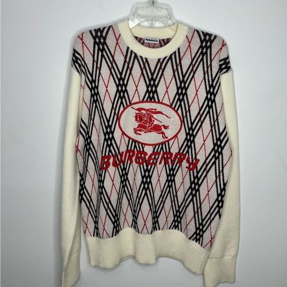 Burberry Burberry Argyle Check Wool Blend Sweater Chalk White Red Men Size US S / EU 44-46 / 1 - 2 Thumbnail