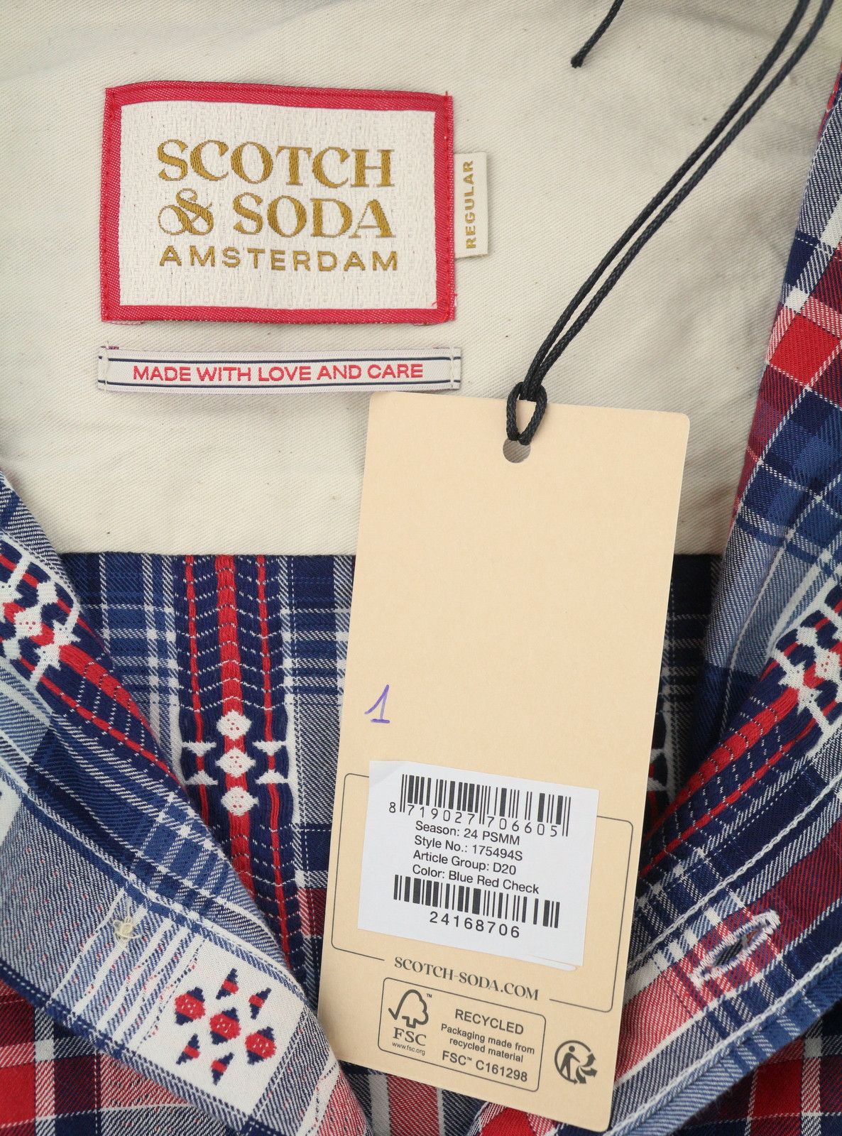 Scotch & Soda M Blue Red Check Button-Down Shirt 88516 Size US M / EU 48-50 / 2 - 7 Thumbnail