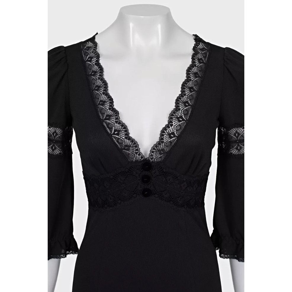 Dolce & Gabbana Dolce & Gabbana Black Velvet and Lace Dress - Size XS Size XS / US 0-2 / IT 36-38 - 4 Thumbnail