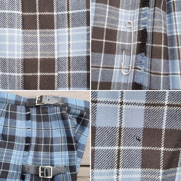 Vintage Lochcarron of Scotland Blue Black Clergy Plaid Wool Kilt Buc Size 32" / US 10 / IT 46 - 4 Thumbnail