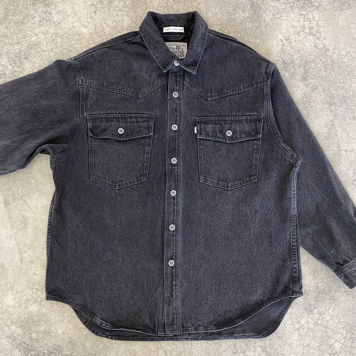 Levi's VTG 90’s Levis Silvertab Faded Black Thick Denim Shirt Size US M / EU 48-50 / 2 - 5 Thumbnail