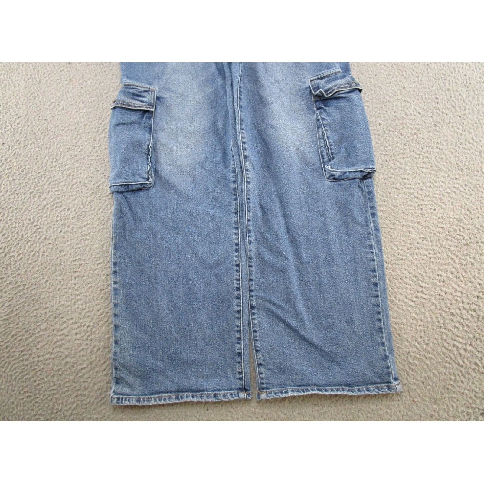 Denime So Womens Blue Stretch Denim Wide Leg Cargo Jeans Juniors Size 11 Baggy Womens Size 32" / US 10 / IT 46 - 2 Thumbnail