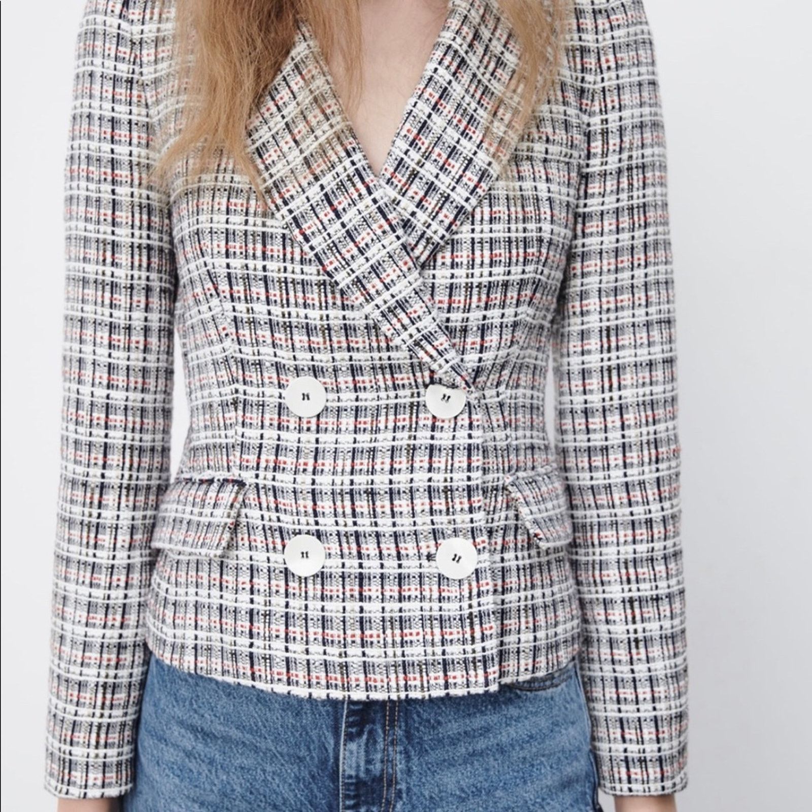 Zara Zara double breasted textured weave jacket blazer Size L / US 10 / IT 46 - 10 Thumbnail