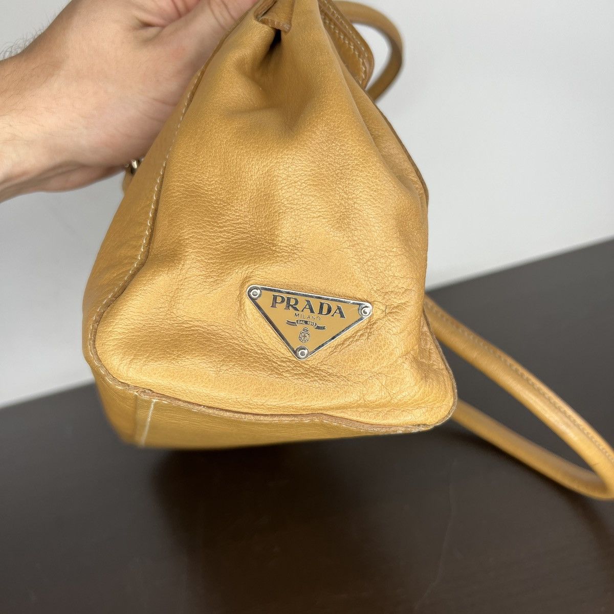 Prada Prada Milano Shoulder Handle Bag Beige Leather Triangle Logo Size ONE SIZE - 2 Thumbnail