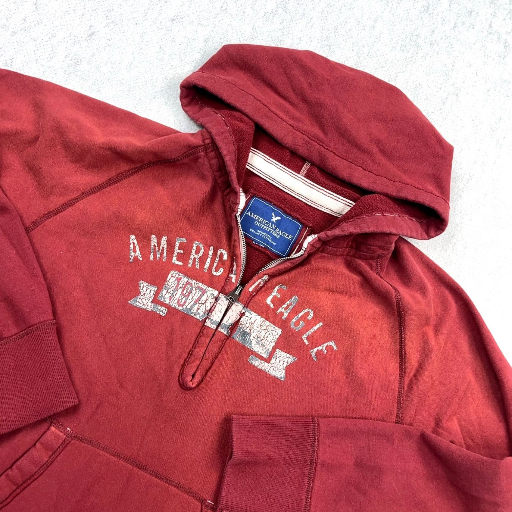 American Eagle Outfitters Vintage American Eagle Hoodie Men's XL Red 1/4 Zip Pullover Fleece Logo Graphic Print Grunge 2000s Modern Warmth Comfort Regular Fit Size US XL / EU 56 / 4 - 2 Thumbnail
