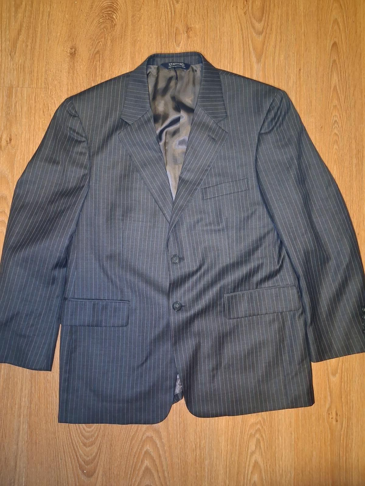 Stafford Stafford 2 Piece Suit Mens 40S 35x29 Gray Striped Wool Silk Size 40S - 2 Thumbnail